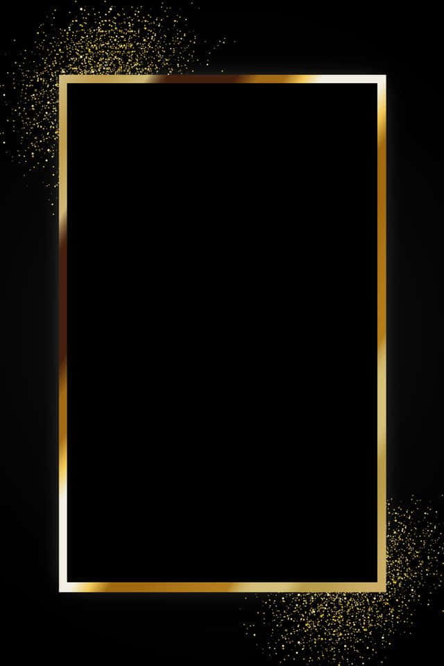 Rectangle 桌布 壁紙 — 一個時尚的金色長方形框架，帶有閃爍的粒子，背景為黑色。