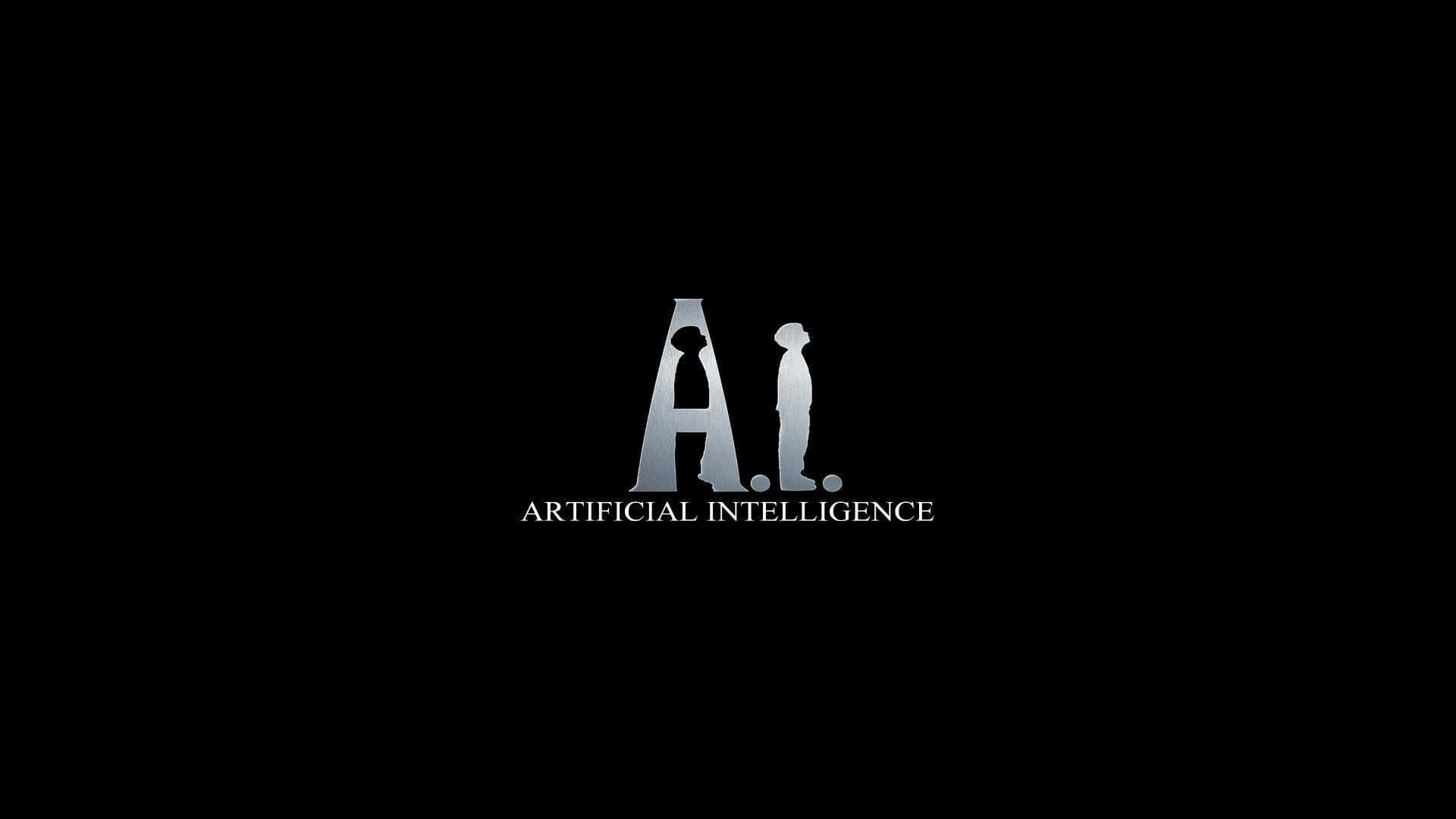 AI 桌布 壁紙 — 一個時尚的銀色AI標誌，字母內有人形剪影，背景為黑色。