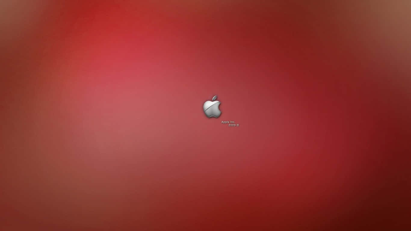 1366x768 Apple 桌布 壁紙 — 一個時尚的銀色Apple標誌，居中放置在帶有柔和照明的漸變紅色背景上。