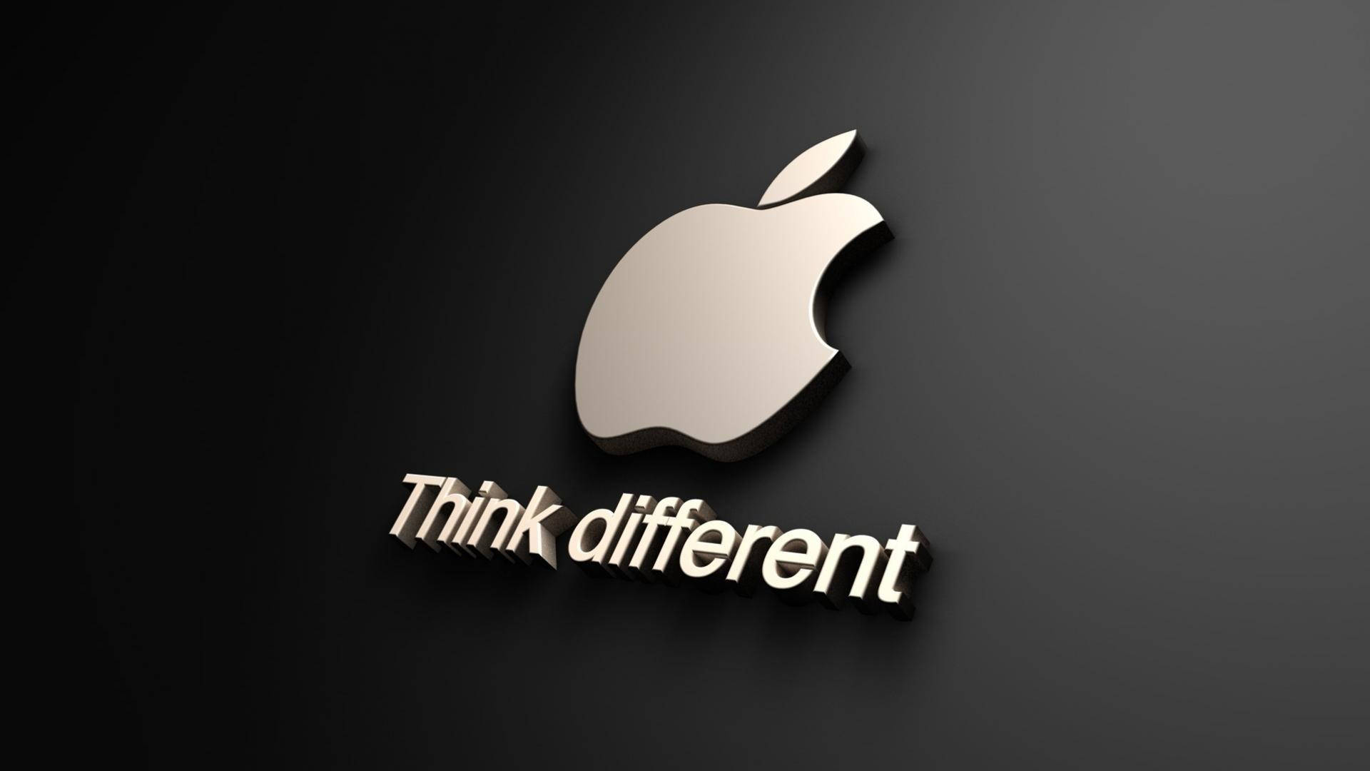 3D 桌布 壁紙 — 一個時尚的銀色Apple標誌，帶有「Think different」文字，在漸變黑色背景上投射出柔和陰影。