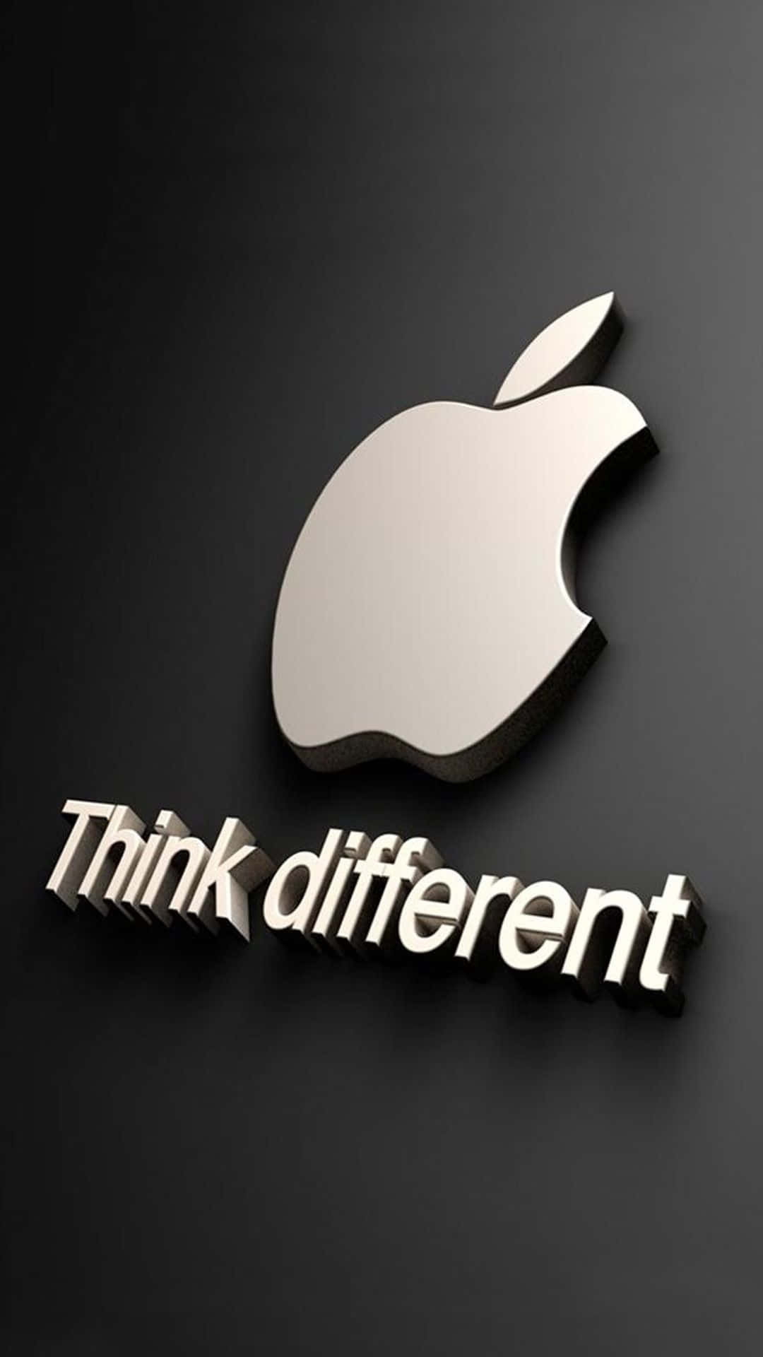 iPhone X Apple Logo 桌布 壁紙 — 一個時尚的銀色Apple標誌，帶有「Think different」文字，在霧面黑色背景上投下柔和陰影。