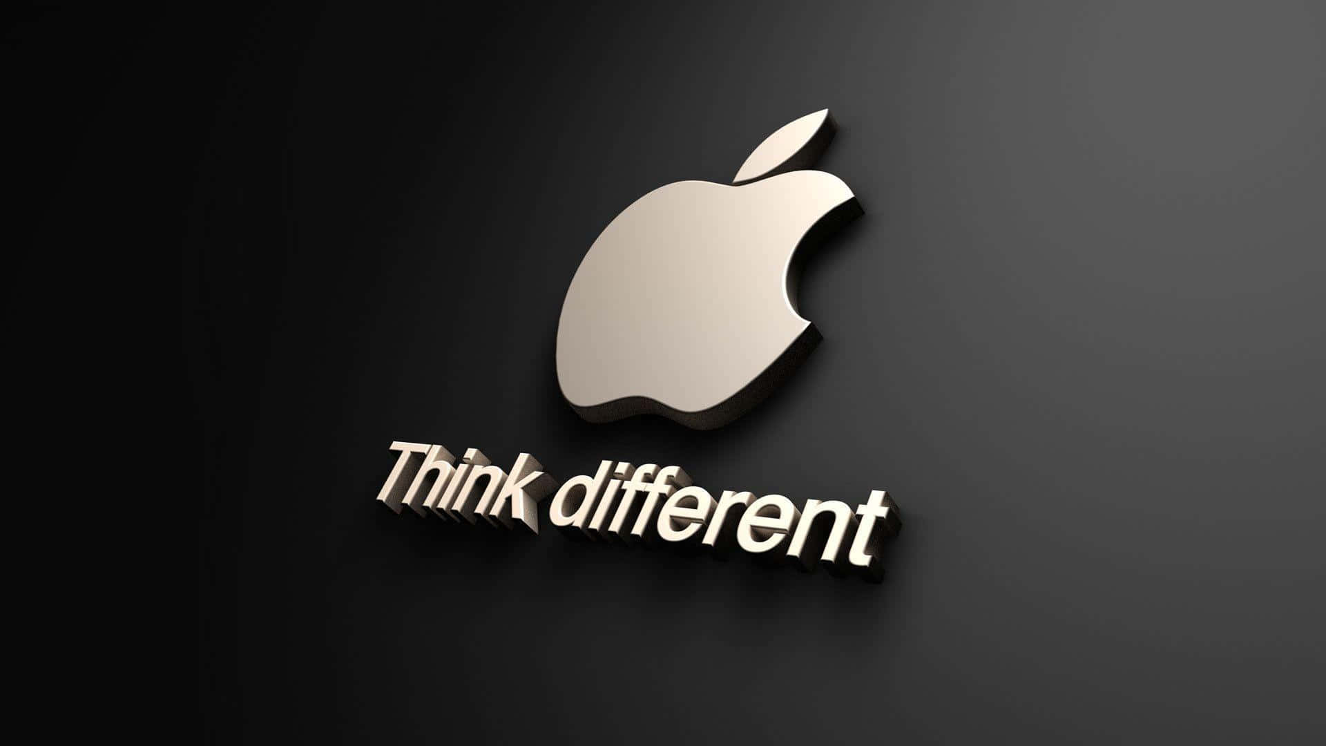 3D 桌布 壁紙 — 一個時尚的銀色Apple標誌，帶有「Think different」文字，在深色漸變背景上投射出柔和陰影。