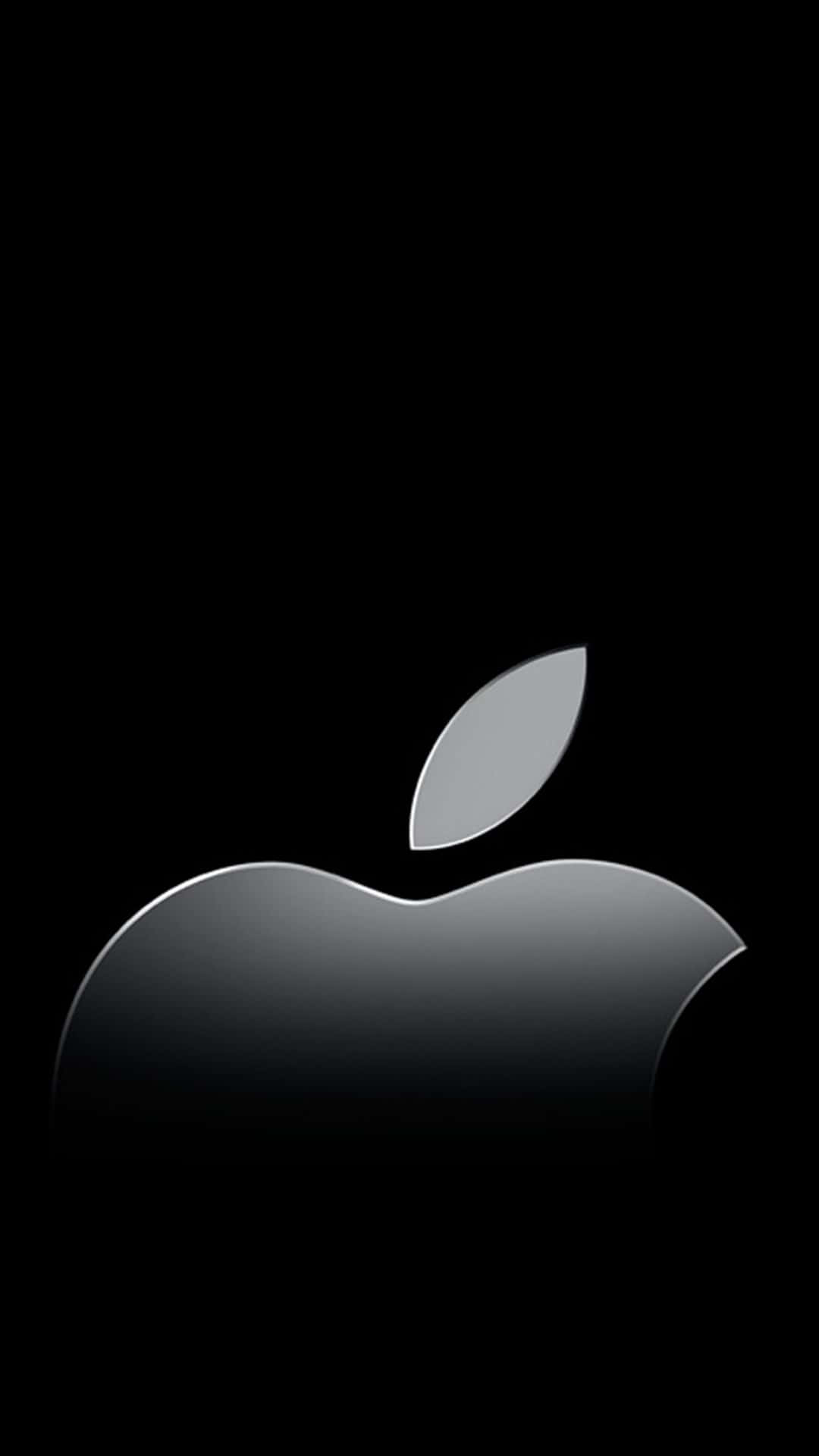 iPhone X Apple Logo 桌布 壁紙 — 一個時尚的銀色Apple標誌在純黑色背景上微妙地發光。