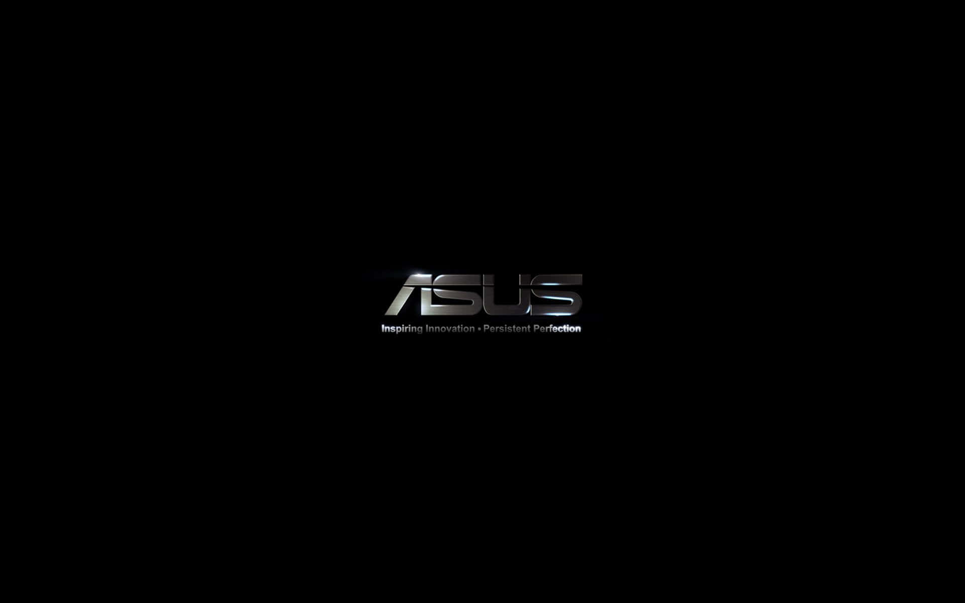 ASUS 桌布 壁紙 — 一個時尚的銀色ASUS標誌及標語在純黑色背景上微微發光。