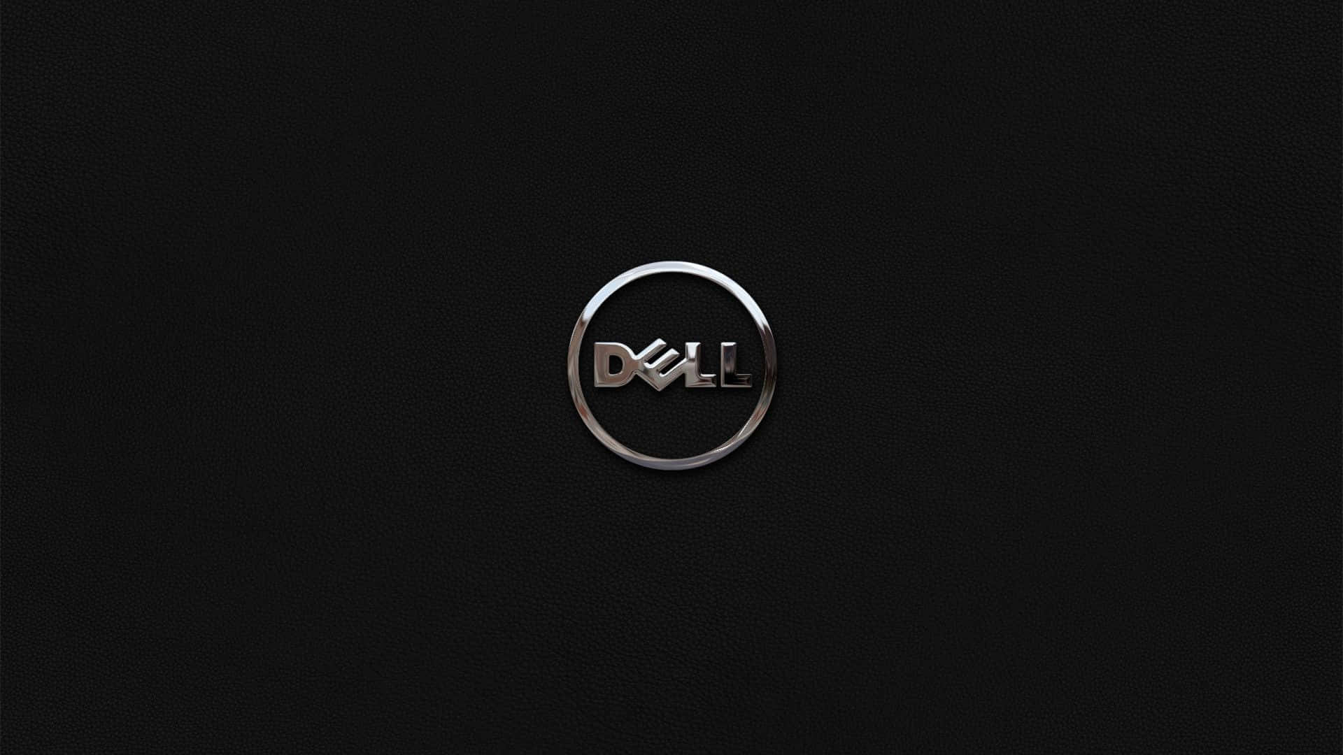 Dell 桌布 壁紙 — 一個時尚的銀色Dell標誌，居中於帶有紋理的黑色皮革表面，並帶有微妙的燈光高光。