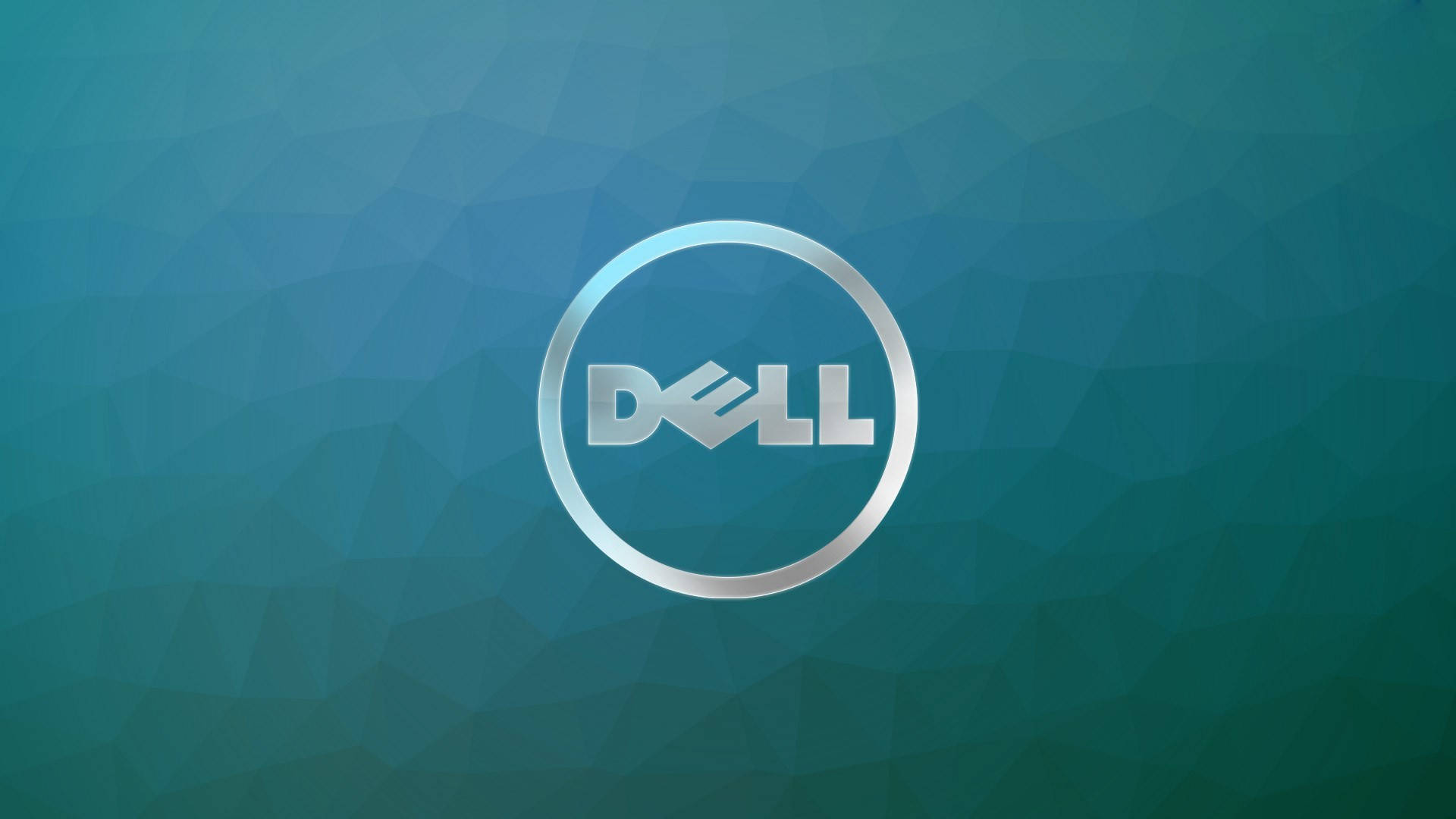 dell HD 桌布 壁紙 — 一個時尚的銀色Dell標誌，居中於青綠色多邊形漸變背景上。