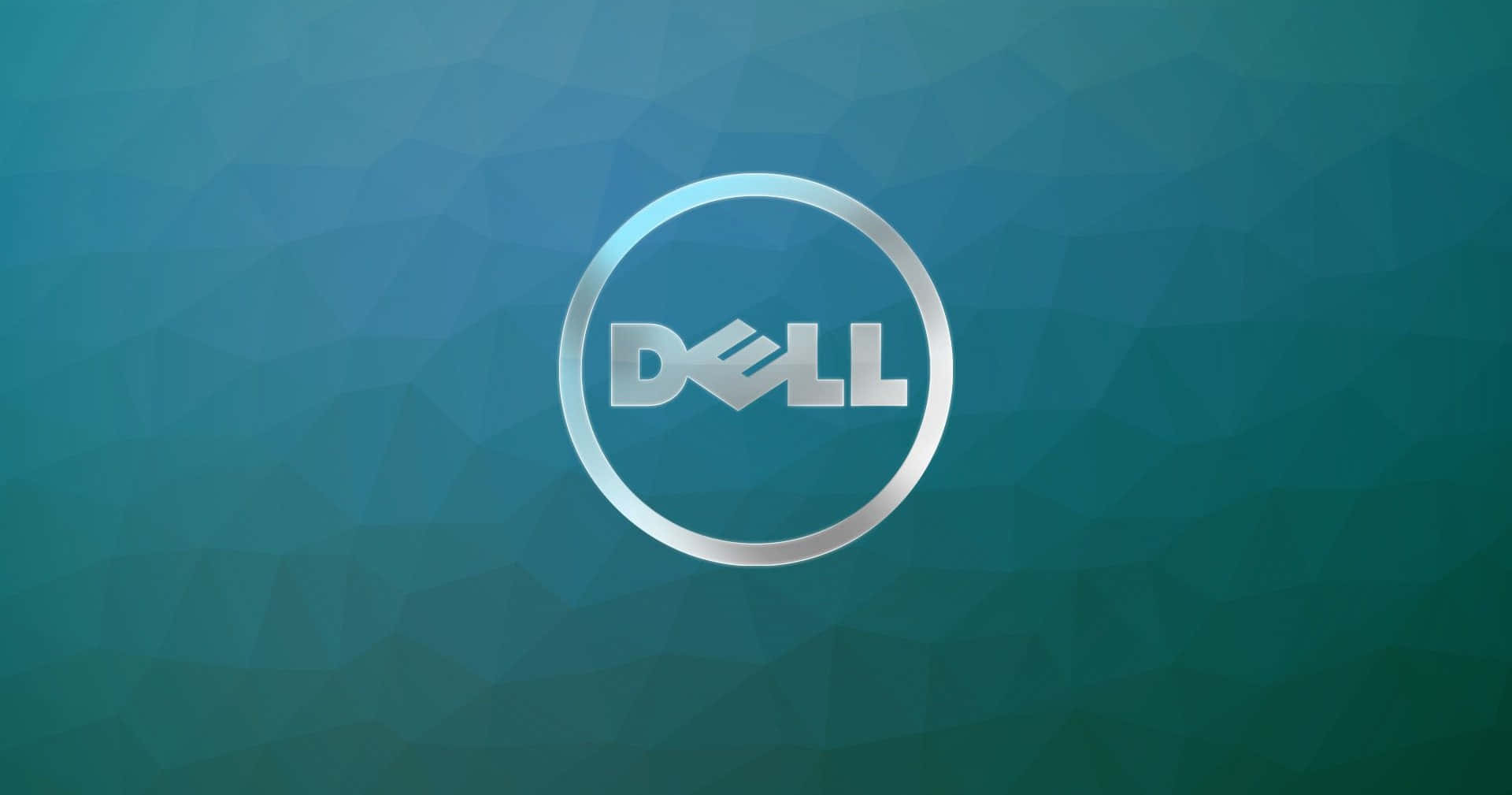 Dell 桌布 壁紙 — 一個時尚的銀色Dell標誌，居中放置在青綠色多邊形漸變背景上。