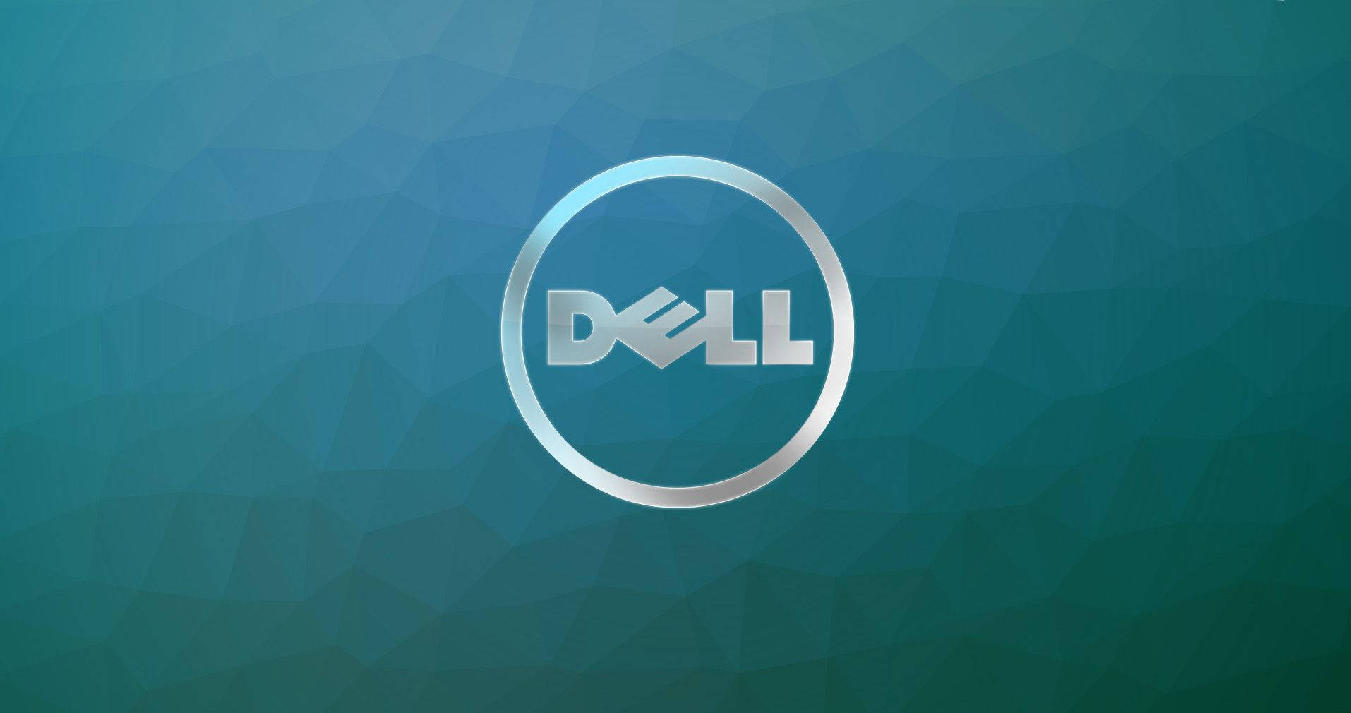 Dell 桌布 壁紙 — 一個時尚的銀色Dell標誌居中在青綠色的多邊形漸變背景上。