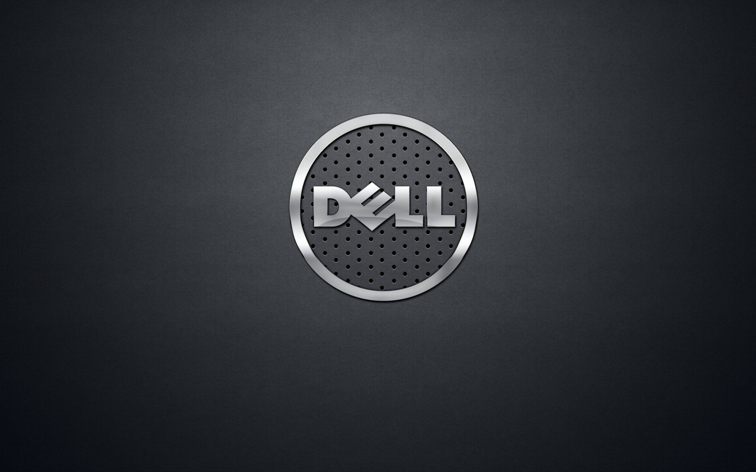 Dell Laptop 桌布 壁紙 — 一個時尚的銀色Dell標誌置於深色紋理背景中央，帶有微妙的漸變燈光效果。