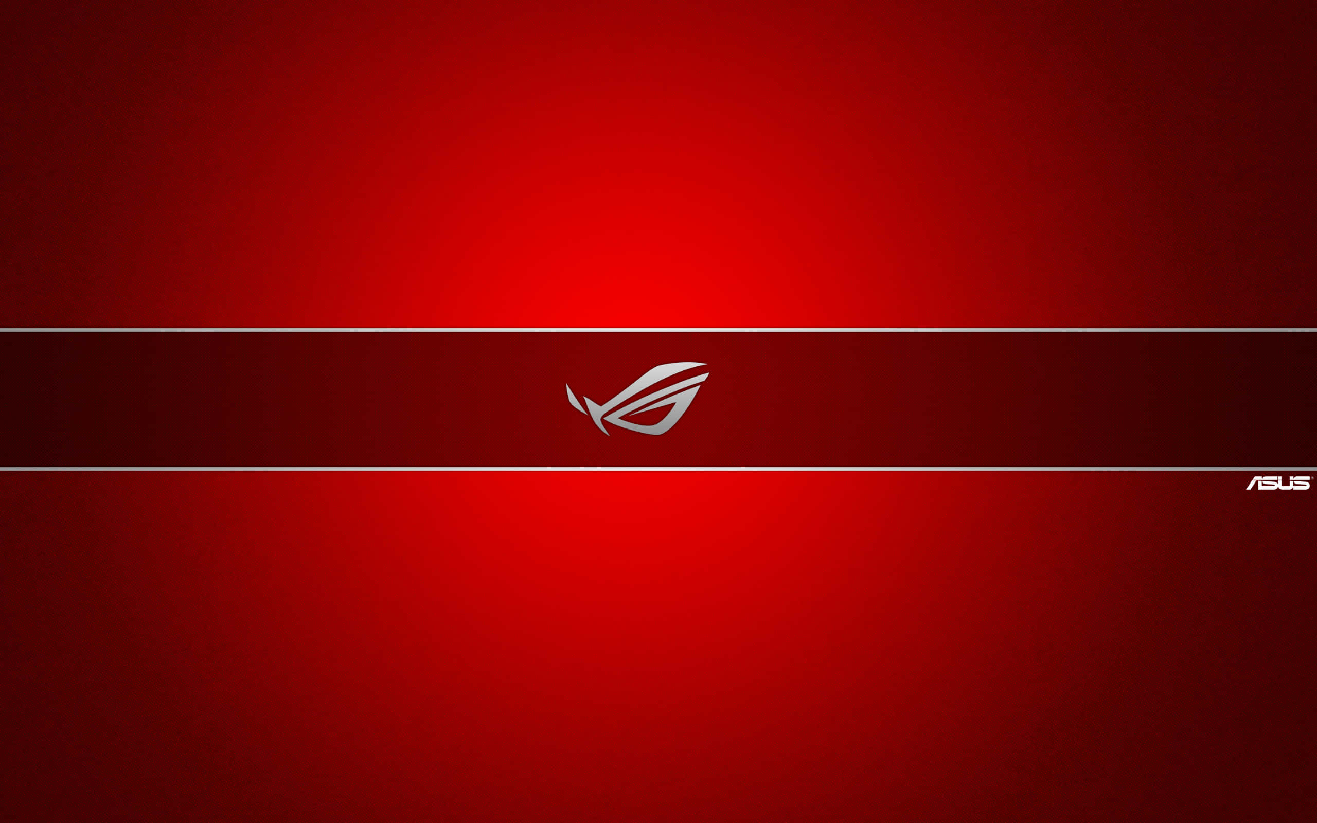 Rog 桌布 壁紙 — 一個時尚的銀色ROG標誌，置中於帶有細水平線的紅色漸變背景上。