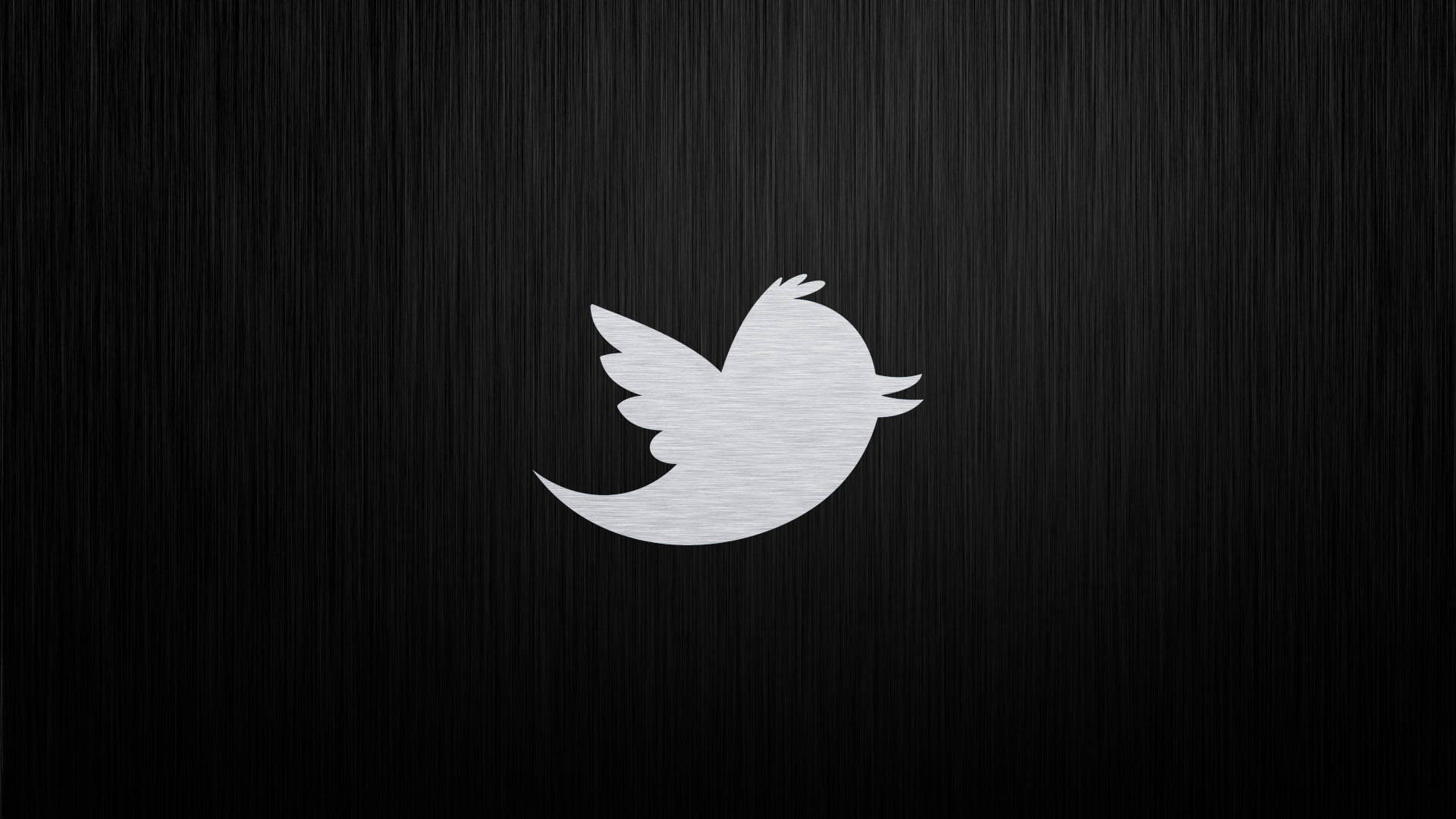 Twitter 桌布 壁紙 — 一個時尚的銀色Twitter鳥標誌，居中在黑色拉絲金屬紋理背景上。