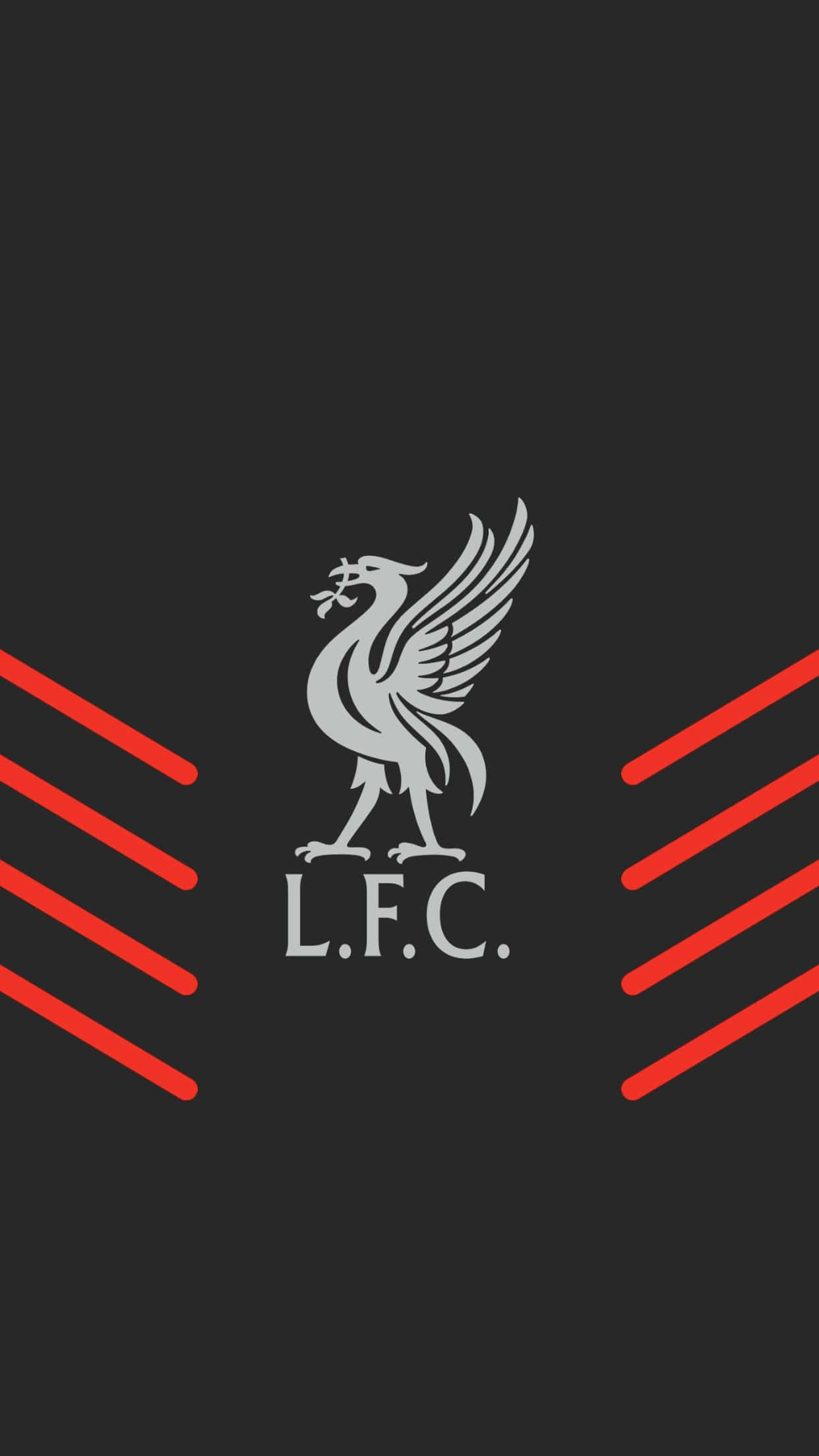 Liverpool iPhone 桌布 壁紙 — 一個時尚的銀色利物浦足球俱樂部徽章，在深色背景上有紅色對角條紋。