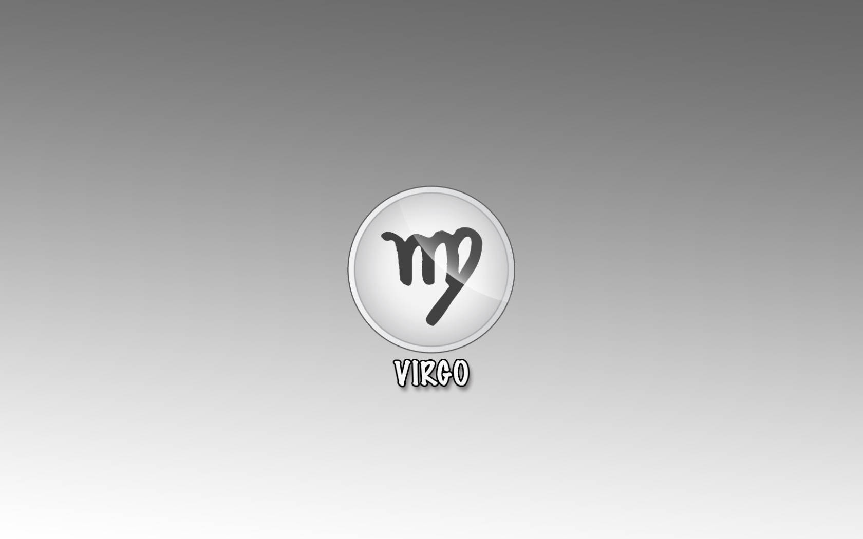 Virgo 桌布 壁紙 — 一個時尚的銀色圓形徽章，在漸變灰色背景上顯示處女座星座符號，下方有VIRGO字樣。