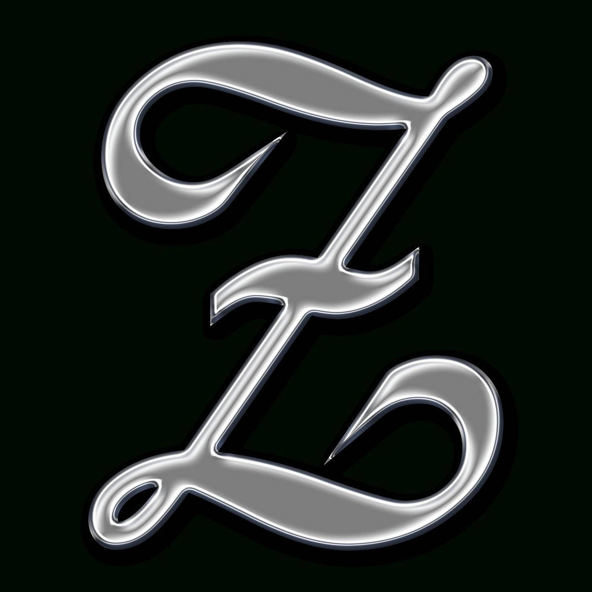 Z 桌布 壁紙 — 一個時尚的銀色字母 Z，帶有光澤高光和柔和陰影，在純黑色背景上脫穎而出。