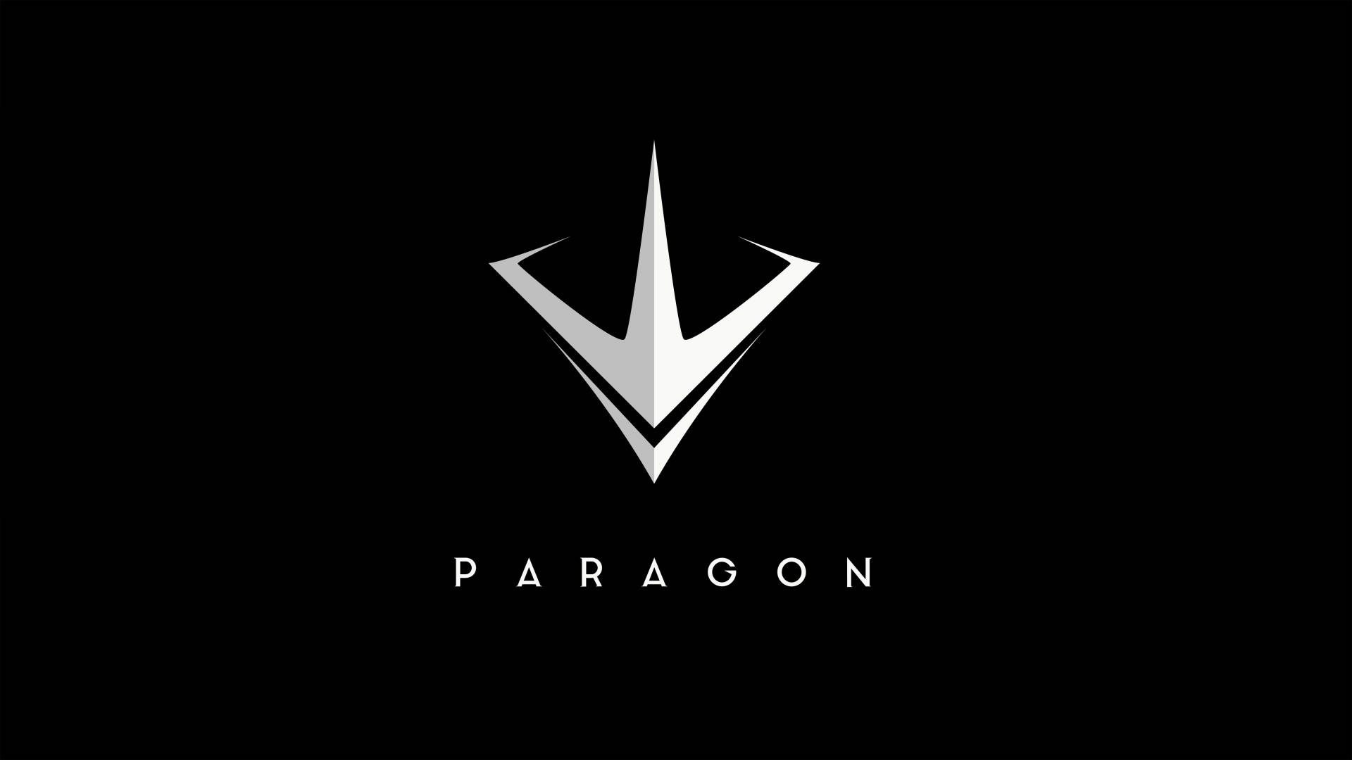 電玩遊戲 桌布 壁紙 — 一個時尚的銀色幾何標誌，下方帶有PARAGON字樣，置於純黑色背景上。