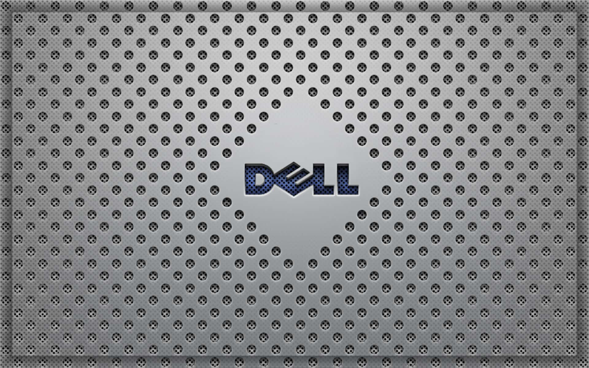 Dell 桌布 壁紙 — 一個時尚的銀色筆記型電腦蓋，帶有穿孔金屬紋理，表面中央有一個發光的藍色Dell標誌。