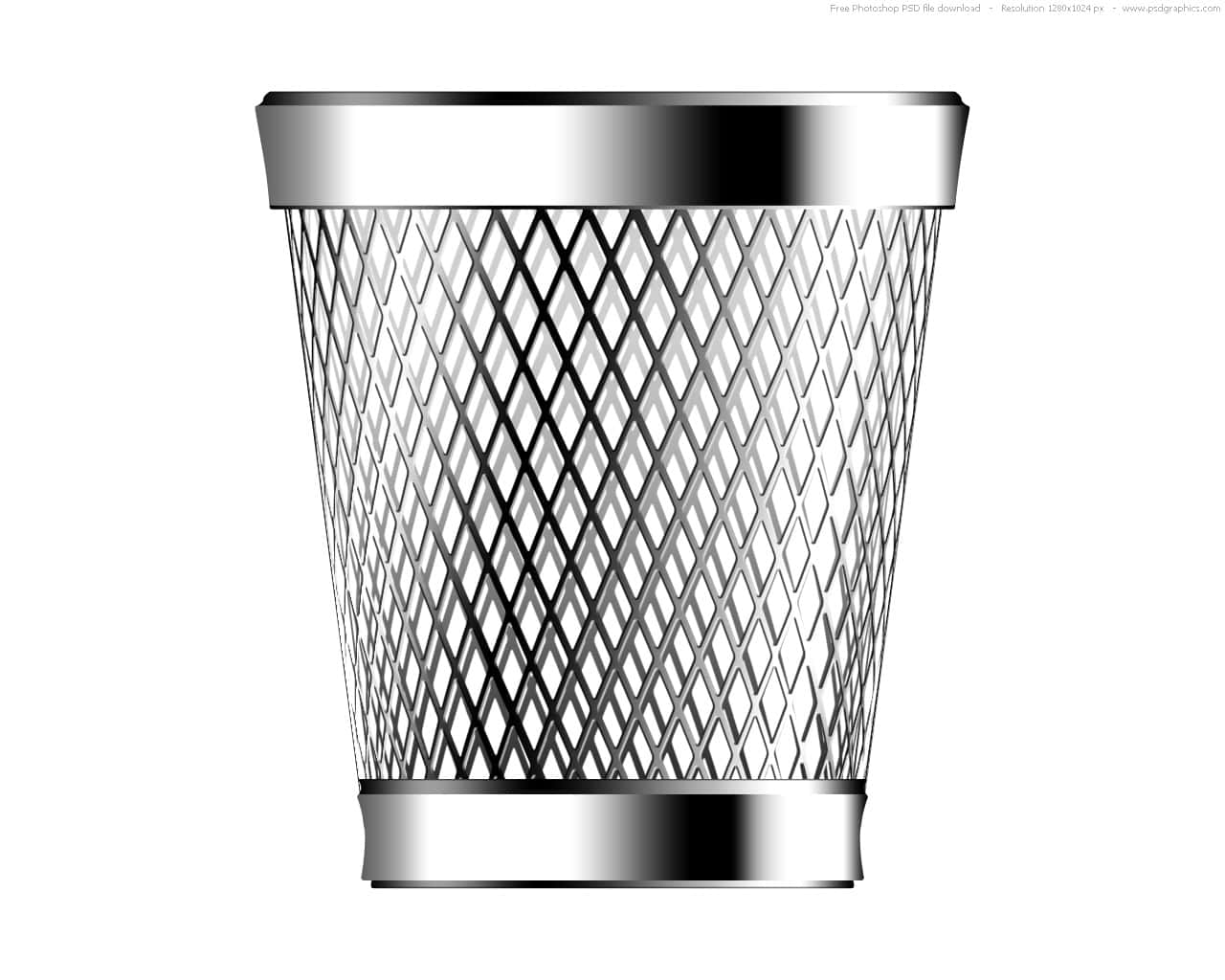 waste 桌布 壁紙 — 一個時尚的銀色網狀垃圾桶，帶有菱形圖案和拋光金屬帶，背景為白色。