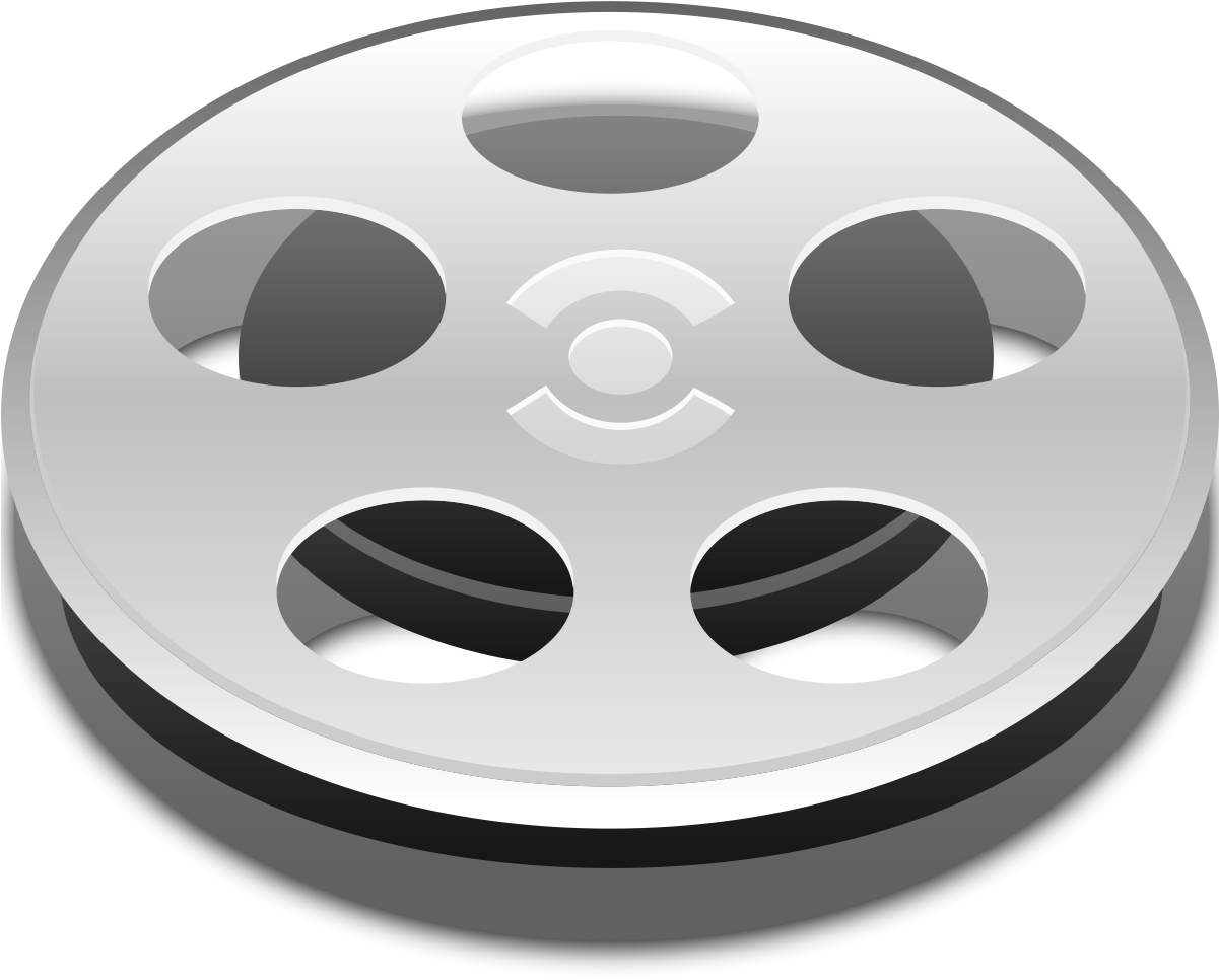 Film Reel 桌布 壁紙 — 一個時尚的銀色膠卷，帶有五個孔和一個中央輪轂，置於黑色背景上。