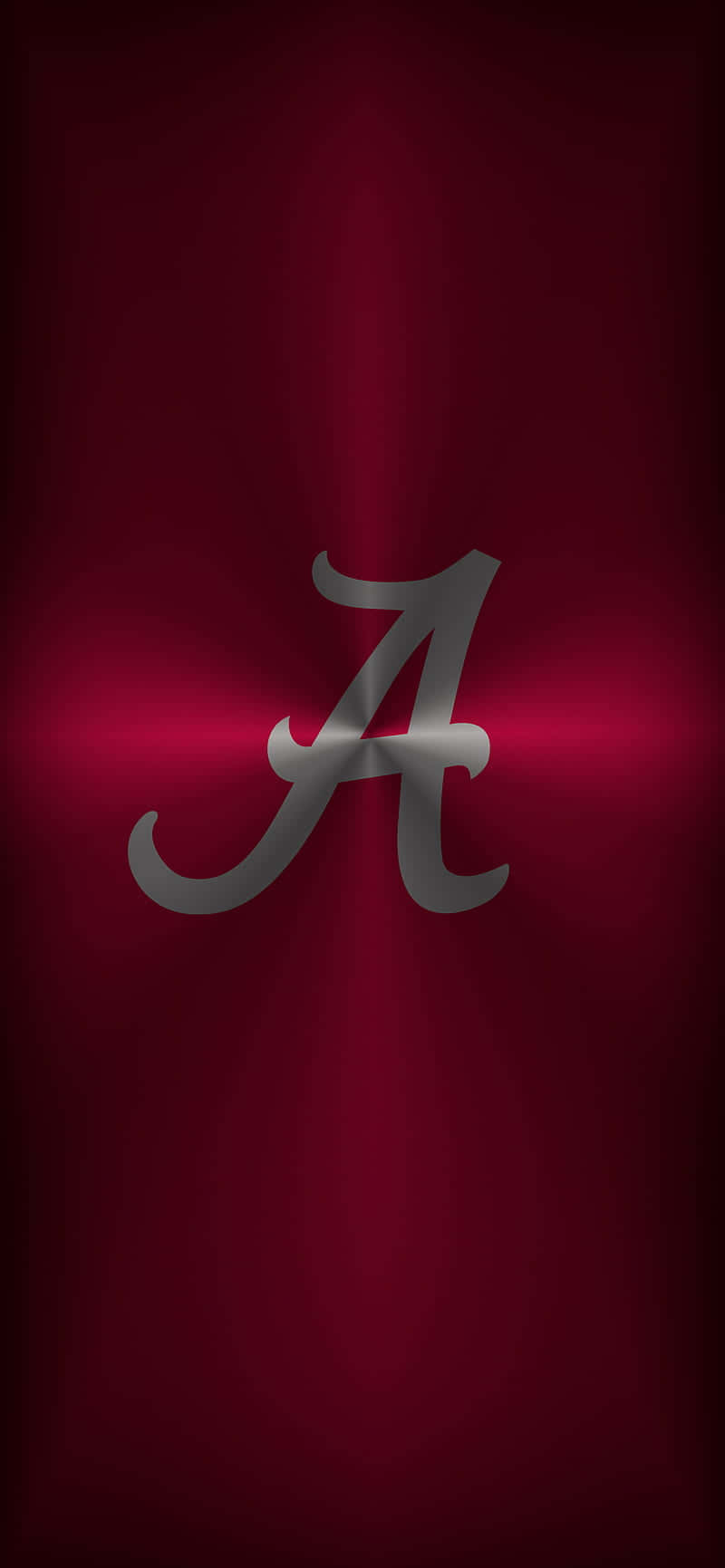 Alabama Football iPhone 桌布 壁紙 — 一個時尚的銀色草書A標誌在耀眼的深紅色漸變背景上發光。