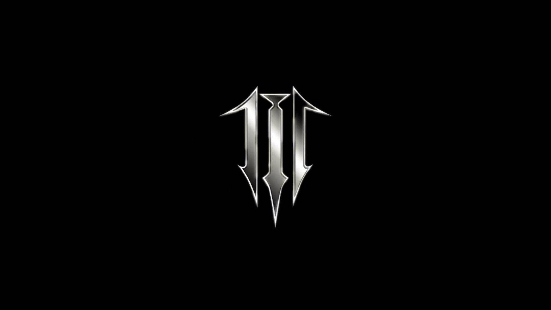 Kingdom Hearts 3 桌布 壁紙 — 一個時尚的銀色金屬標誌，帶有尖銳的角狀尖刺，居中在純黑色背景上。