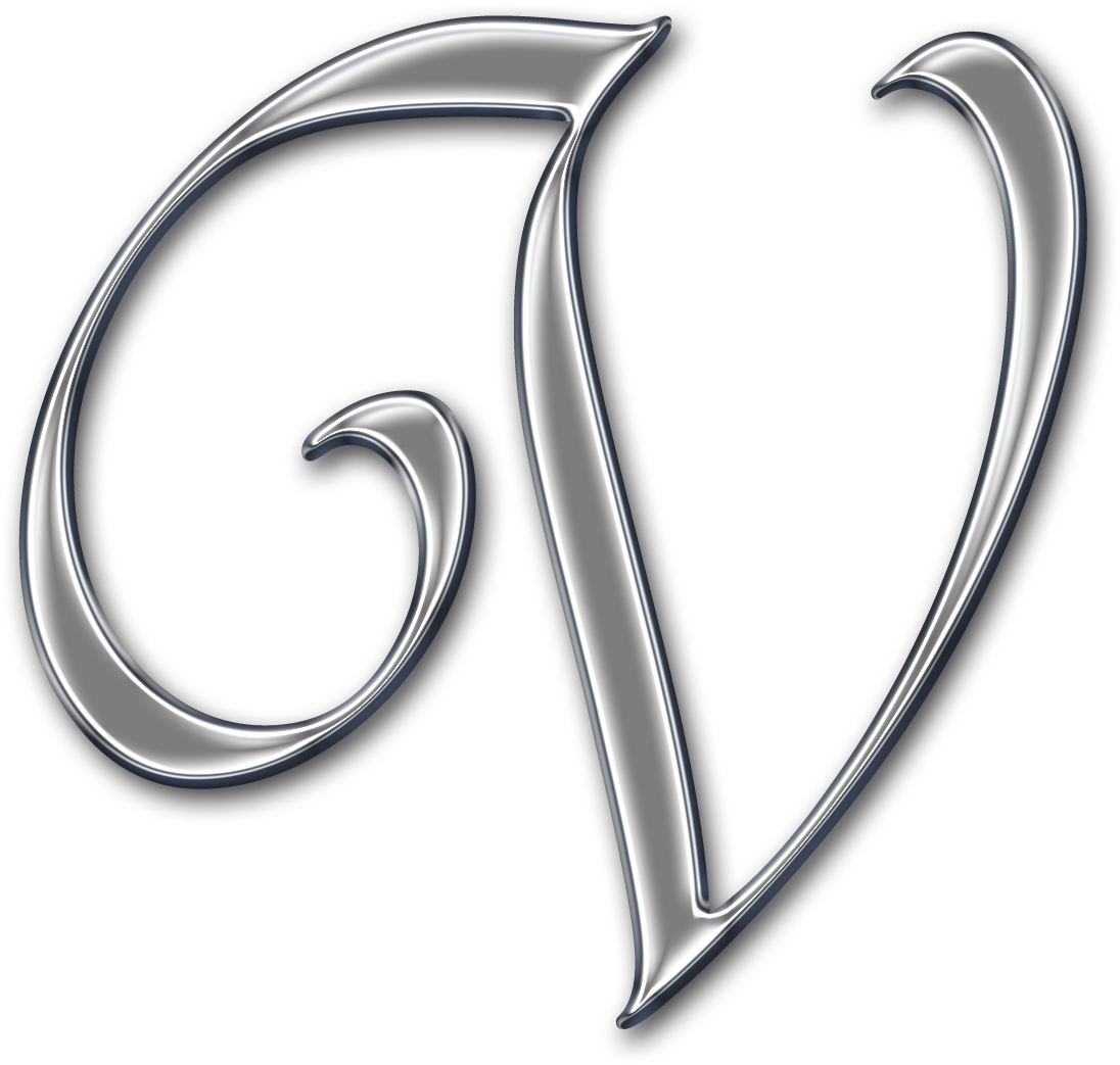 v 桌布 壁紙 — 一個時尚的銀色風格化字母V，帶有光澤曲線和高光，背景為黑色。