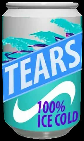 tears 桌布 壁紙 — 一個時尚的鋁製汽水罐，標有「TEARS」，以粗體藍色文字和一個旋風標誌，背景為青綠色和銀色。