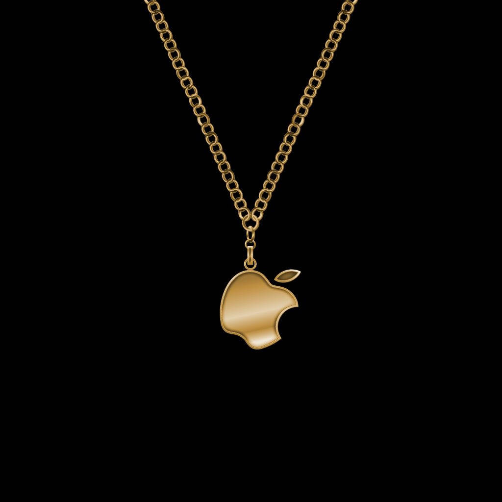 珠寶 桌布 壁紙 — 一個時尚的黃金Apple標誌吊墜掛在相配的鏈條上，背景是 stark 黑色。