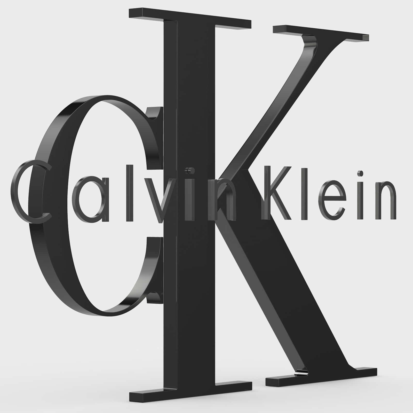 卡文克萊 桌布 壁紙 — 一個時尚的黑色3D Calvin Klein標誌，帶有相互交錯的C和K字母，背景為純白色。
