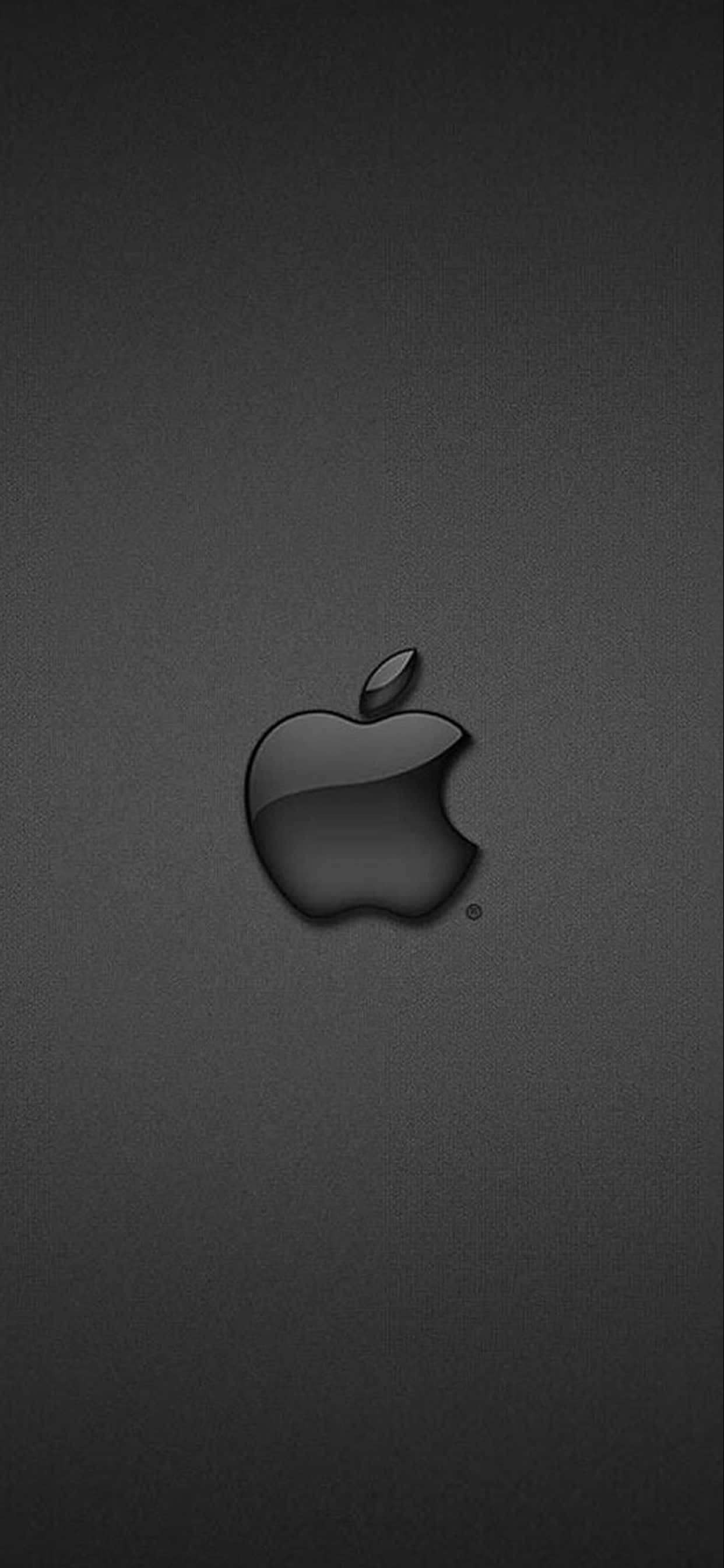 iPhone Xs Max Apple 桌布 壁紙 — 一個時尚的黑色Apple標誌，居中放置在帶有細微燈光高光的紋理深灰色背景上。