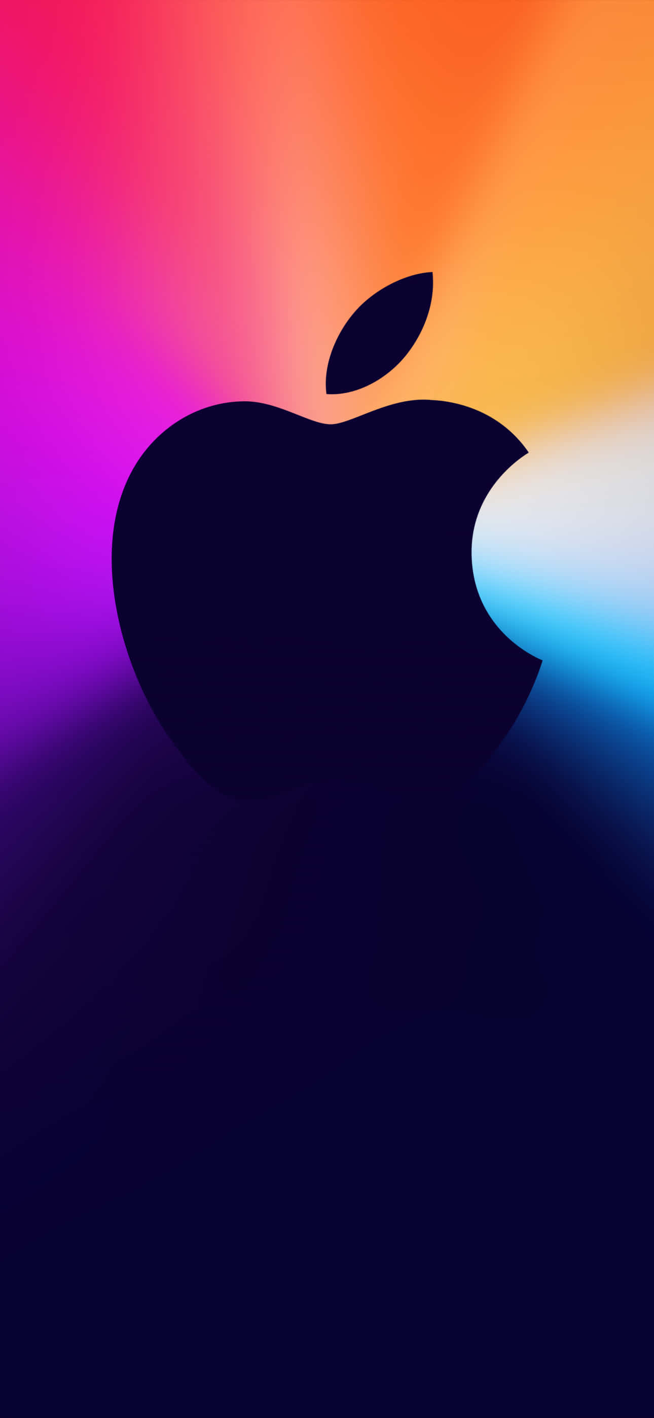 Pixel 3 Apple 桌布 壁紙 — 一個時尚的黑色Apple標誌剪影，矗立在粉紅、橙色和藍色調的耀眼漸變背景上。