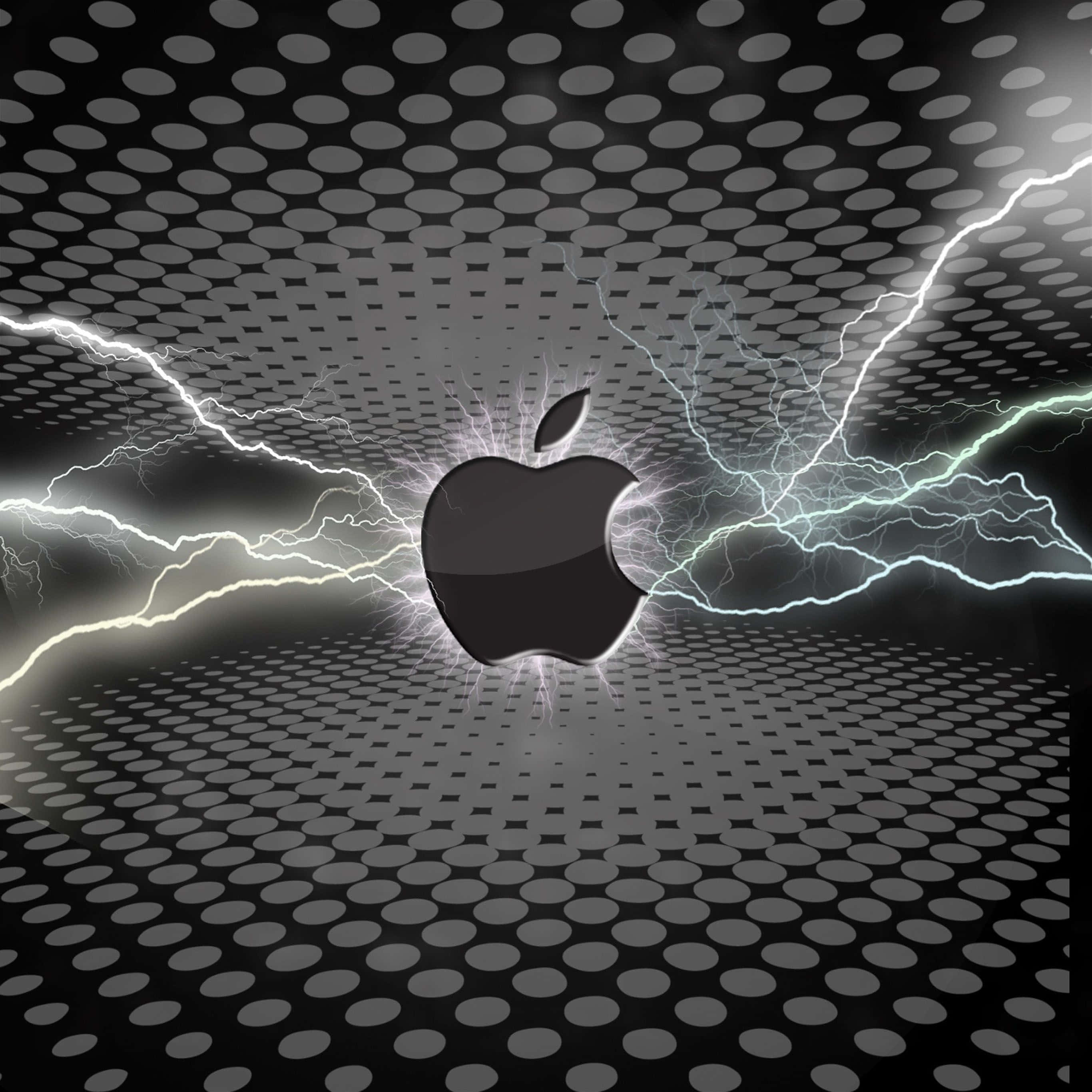 手機 桌布 壁紙 — 一個時尚的黑色Apple標誌在金屬穿孔背景上散發出電光。