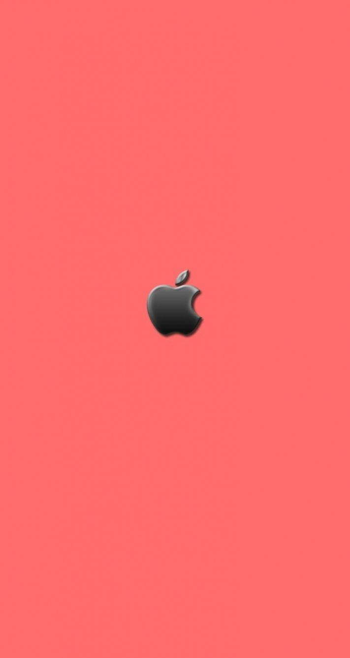 iOS 7 桌布 壁紙 — 一個時尚的黑色Apple標誌居中在純珊瑚粉紅色背景上。