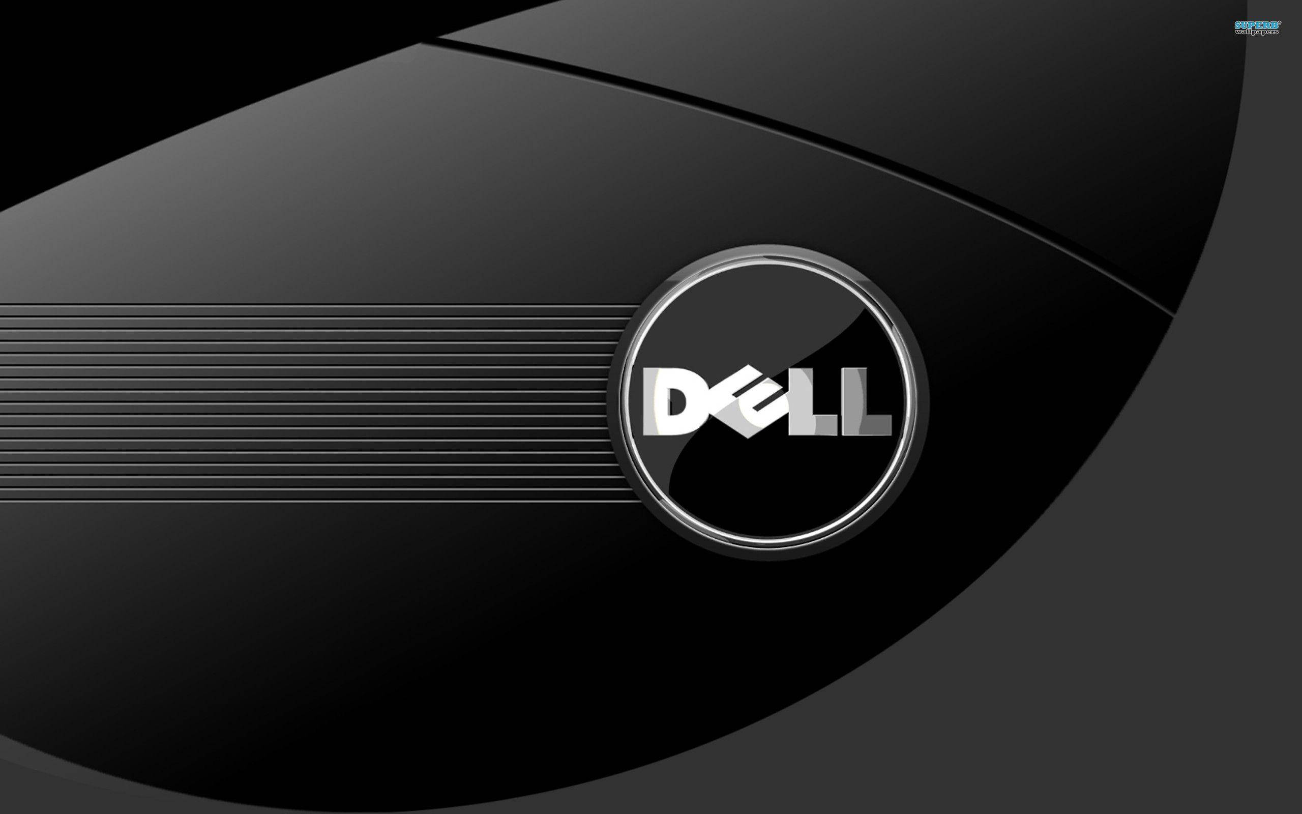 dell HD 桌布 壁紙 — 一個時尚的黑色Dell標誌居中於帶有水平線條和漸變陰影的光澤曲面上。