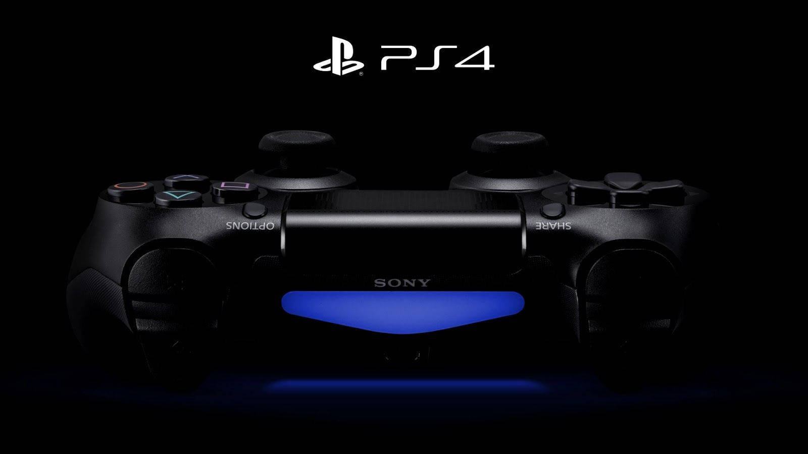 黑色PS4手把在深色背景上發出藍光。 — Ps4 壁紙