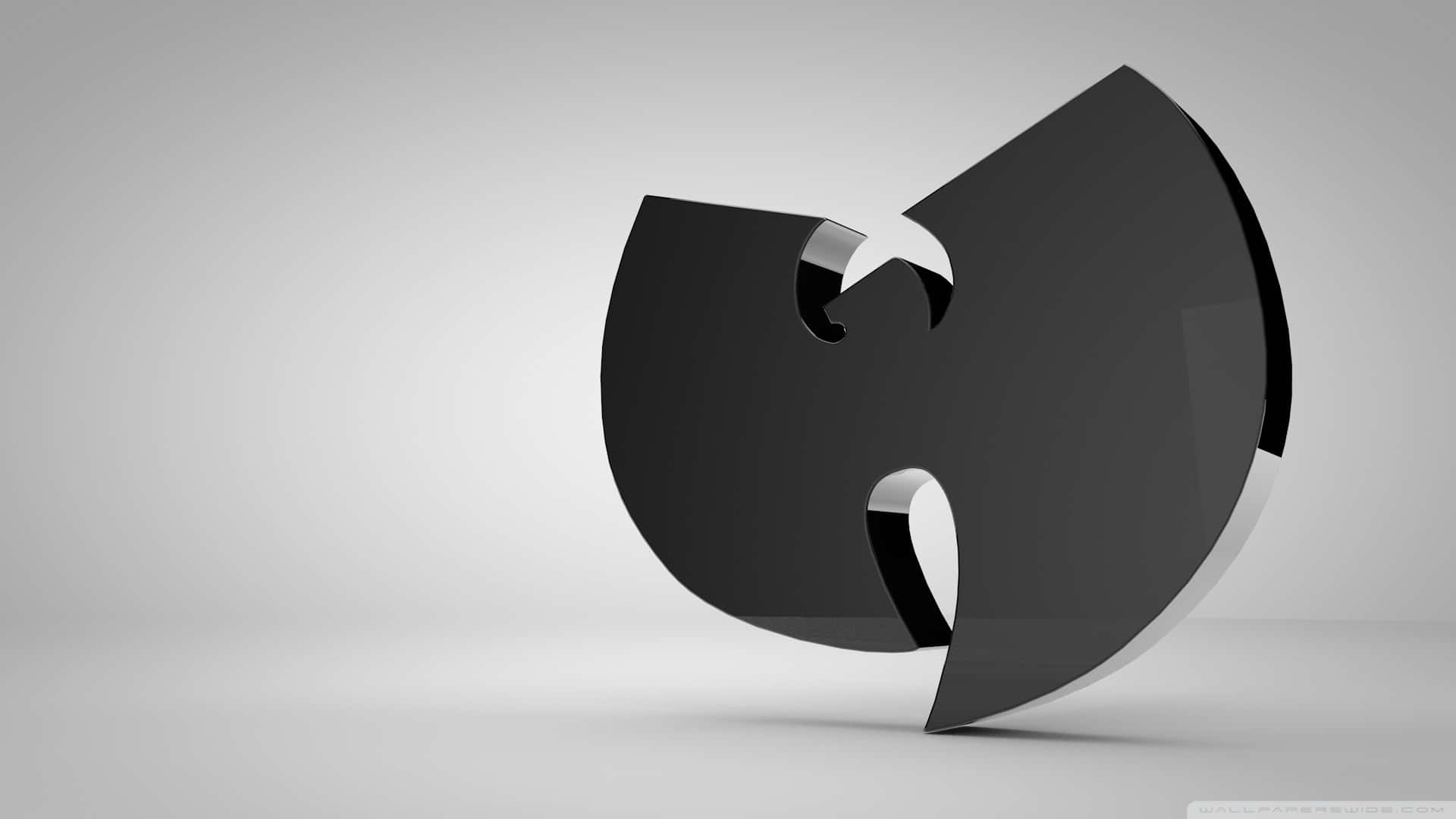 桌布 壁紙 — 一個時尚的黑色Wu-Tang Clan標誌，以3D渲染，帶有金屬光澤，背景為簡約灰色工作室。
