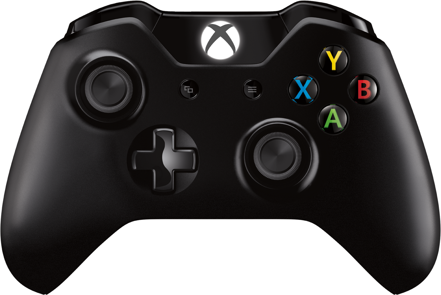 Xbox 桌布 壁紙 — 一個時尚的黑色Xbox控制器，帶有發光的白色標誌和彩色ABXY按鈕，背景為深色。