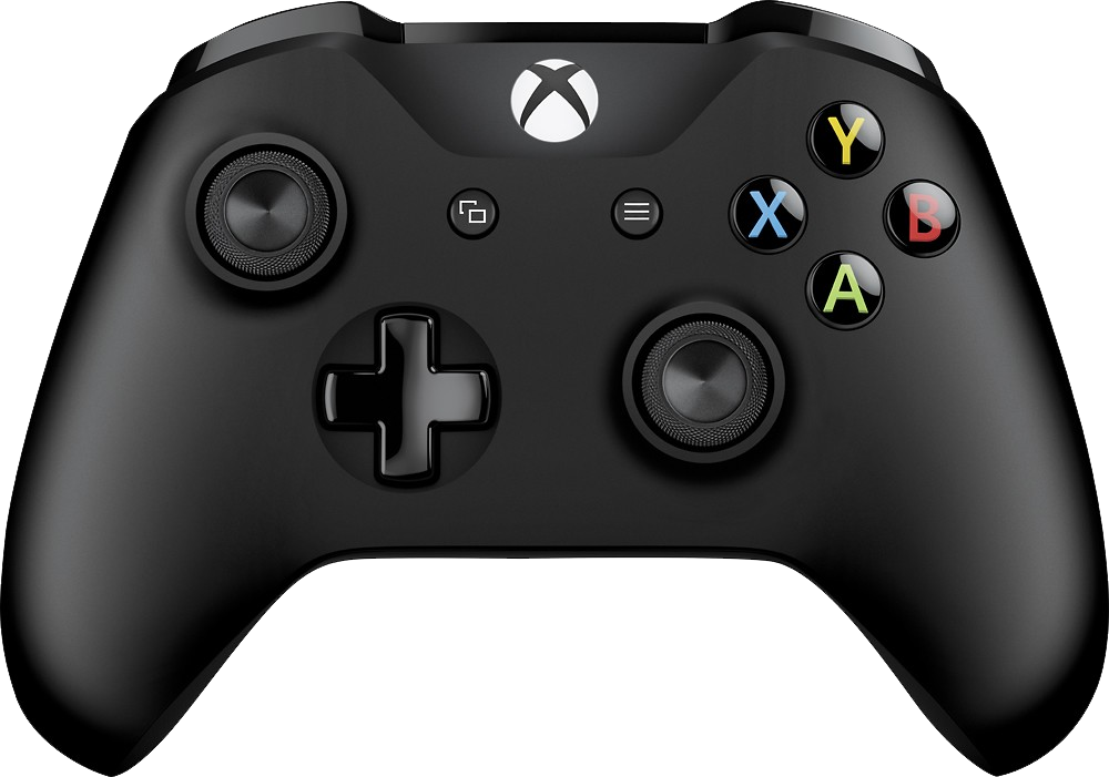 Xbox 桌布 壁紙 — 一個時尚的黑色Xbox控制器，帶有色彩繽紛的ABXY按鈕和紋理握把，背景為純白色。