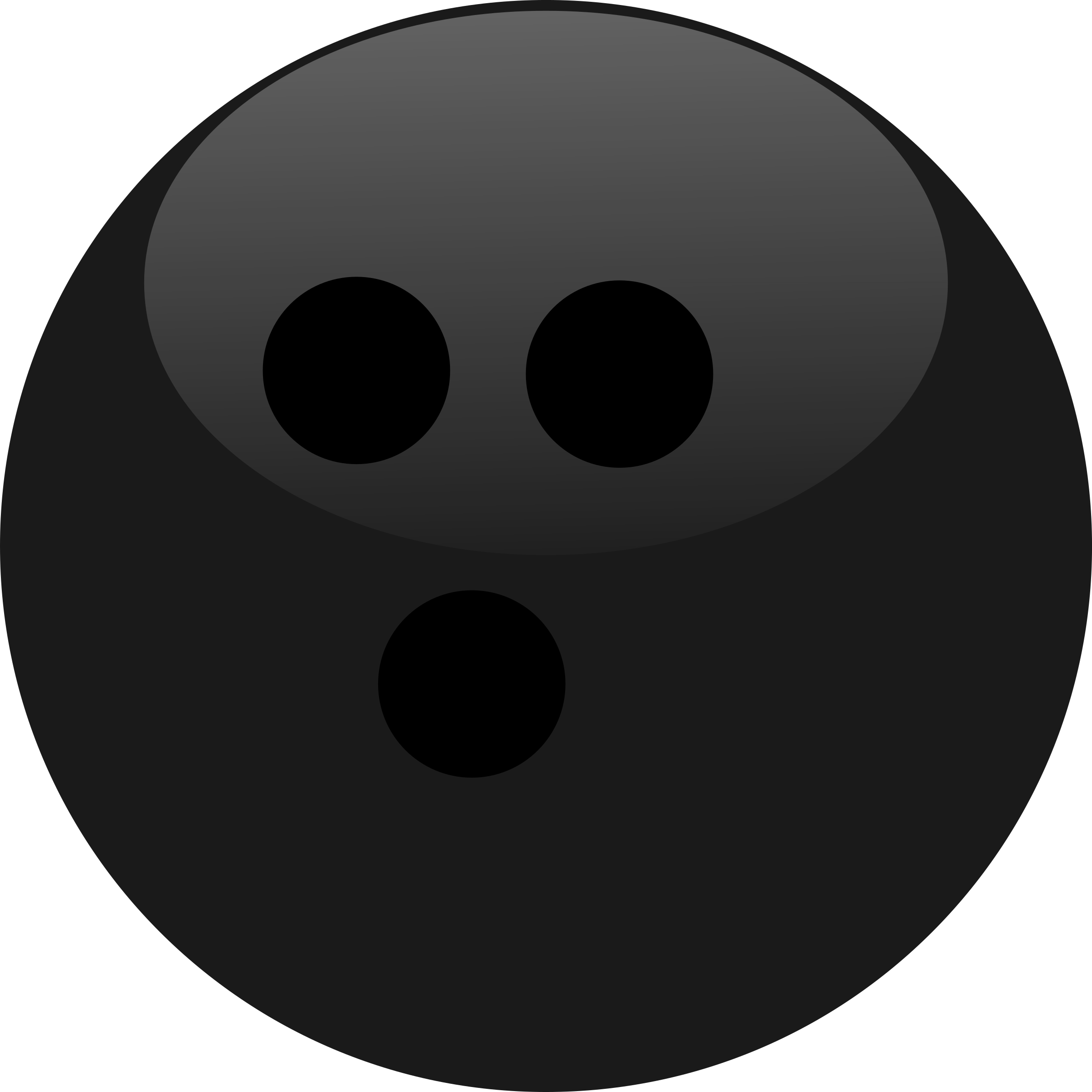 Bowling Ball 桌布 壁紙 — 一個時尚的黑色保齡球，帶有三個指孔，在純黑色背景上柔和地發光。