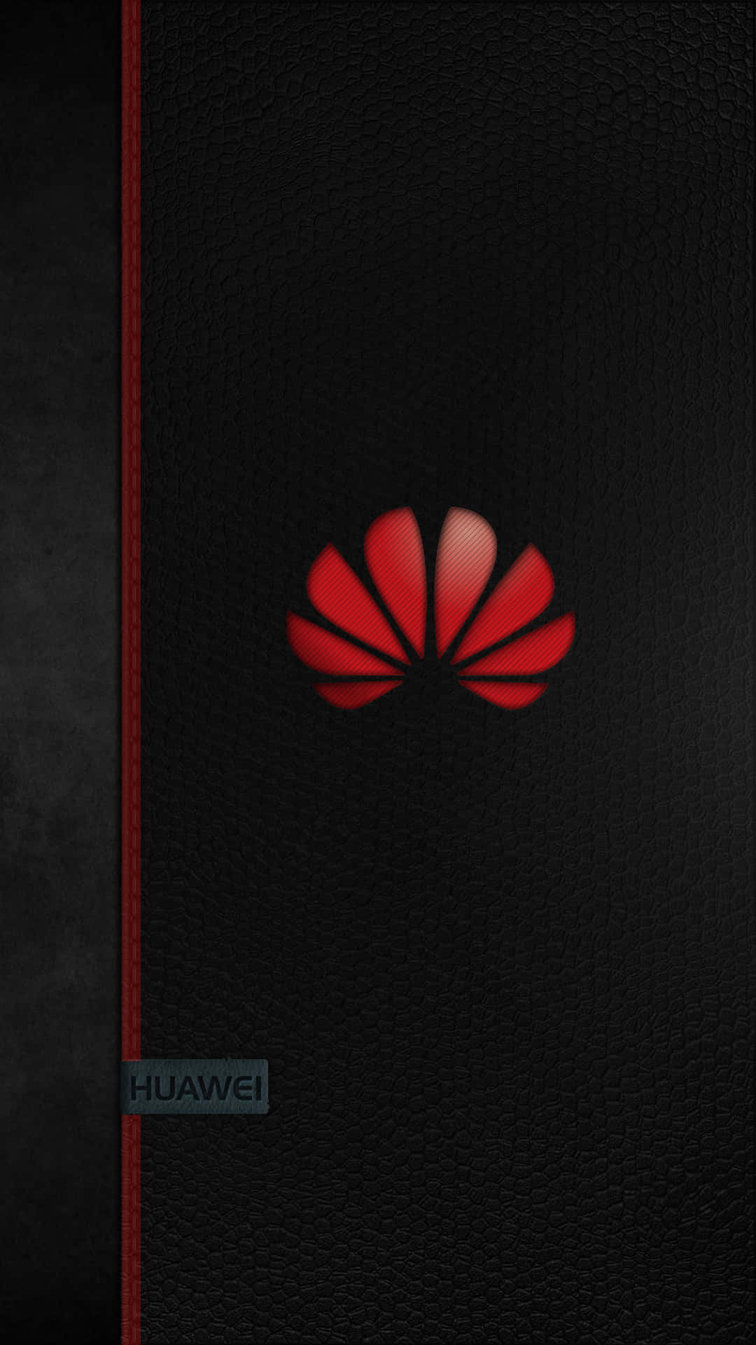 黑色皮革Huawei裝置，帶紅色標誌和側條 — 華為 GIF 壁紙