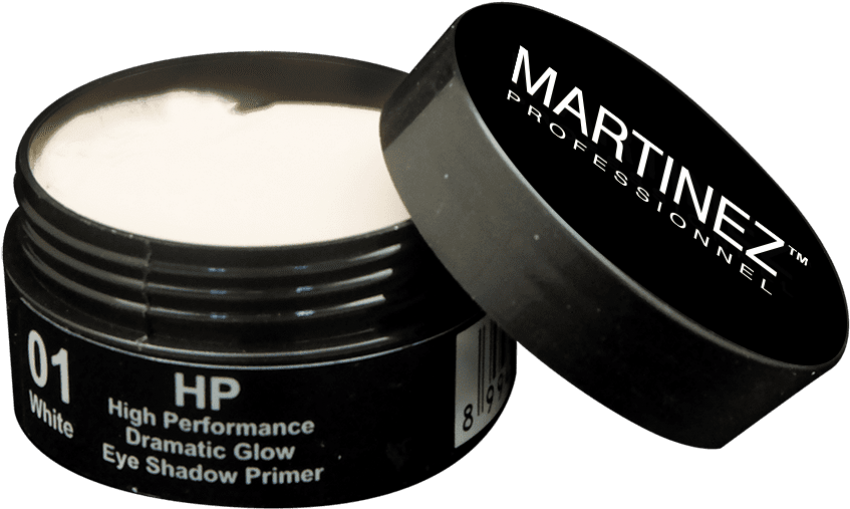 Cosmetics Products 桌布 壁紙 — 一個時尚的黑色罐子，裝有Martinez Professional白色眼影底霜，蓋子打開，放在深色背景上。