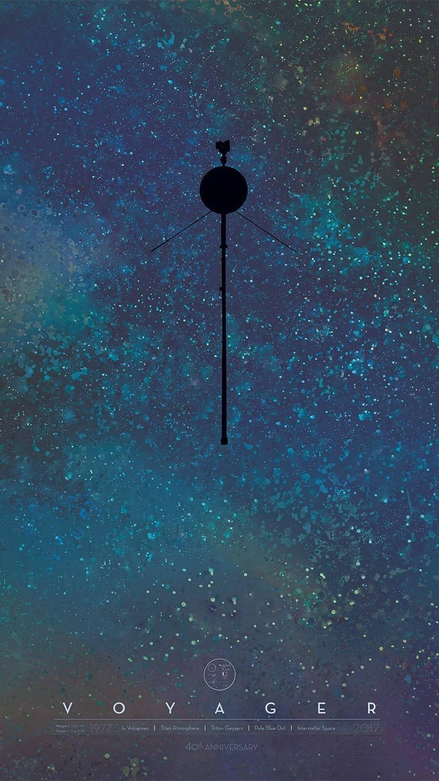 太空 iPhone 桌布 壁紙 — 一個時尚的黑色航海家太空船剪影漂浮在宇宙背景下，背景是旋轉的青色和靛藍色星雲，點綴著星星。