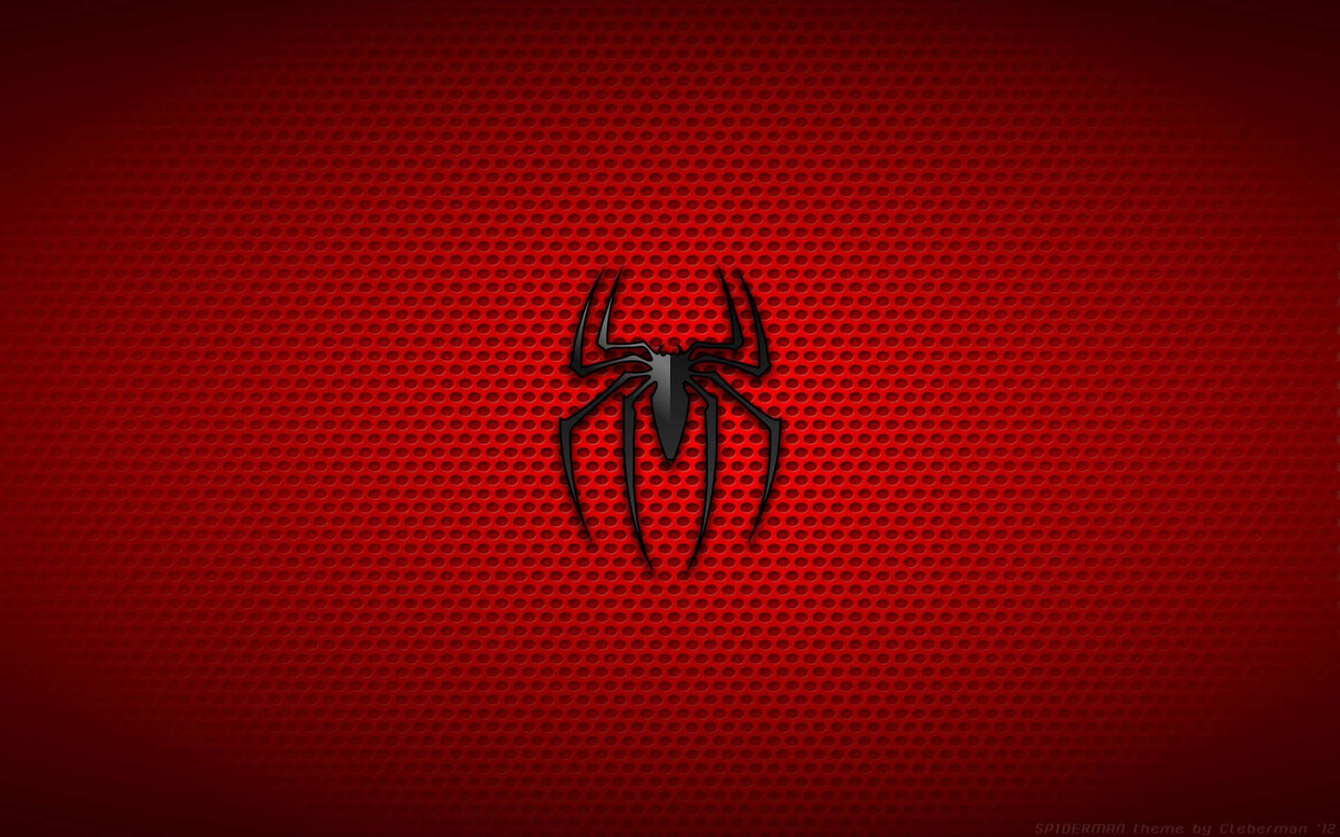 Spider Man Logo 桌布 壁紙 — 一個時尚的黑色蜘蛛標誌，居中在帶紋理的紅色漸變背景上。