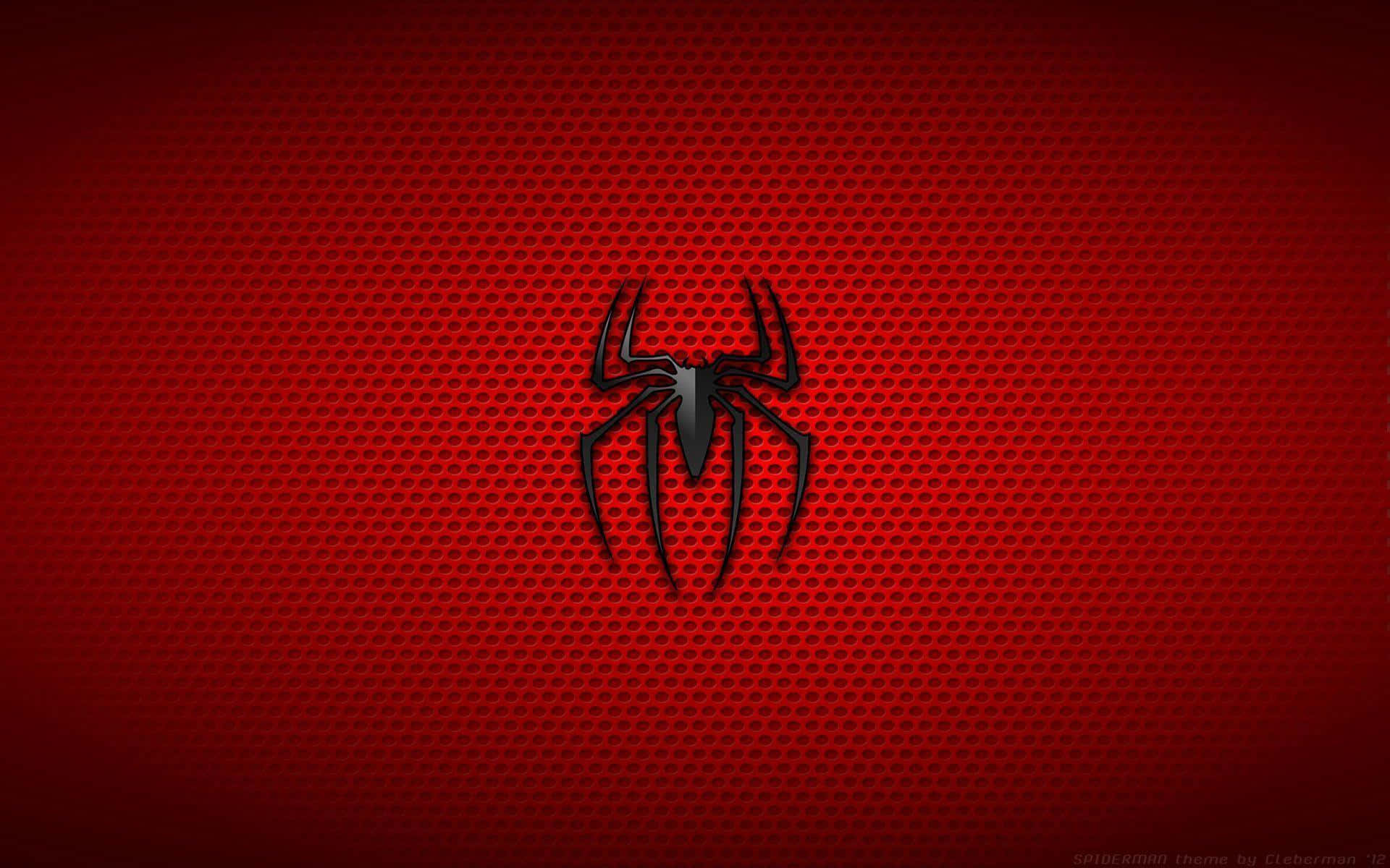 Spider Man Ps4 Logo 桌布 壁紙 — 一個時尚的黑色蜘蛛標誌，居中放置在帶紋理的紅色漸變背景上。