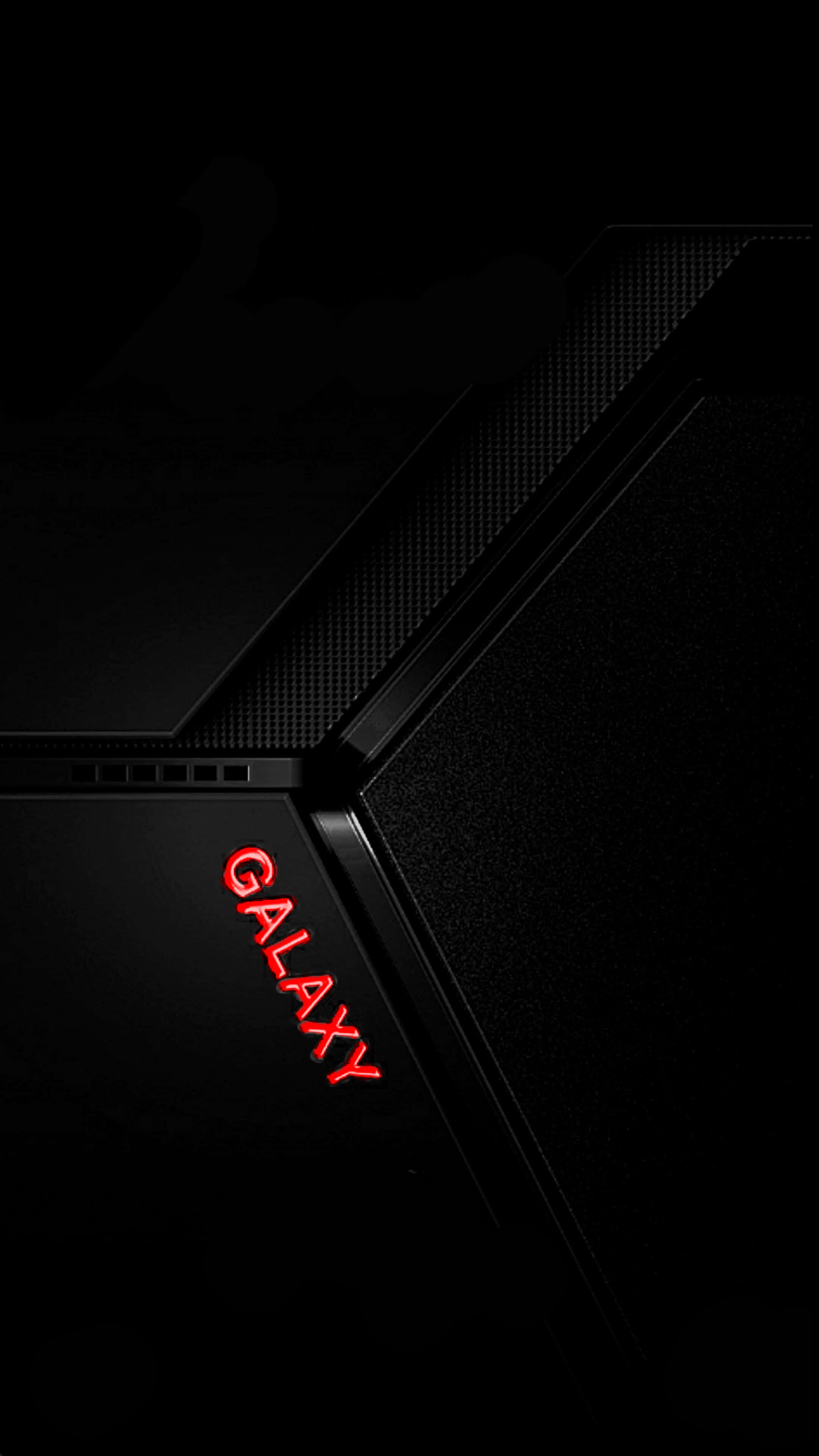 Galaxy S 桌布 壁紙 — 一個時尚的黑色設備，在深色背景上帶有發光的紅色「GALAXY」品牌標誌。