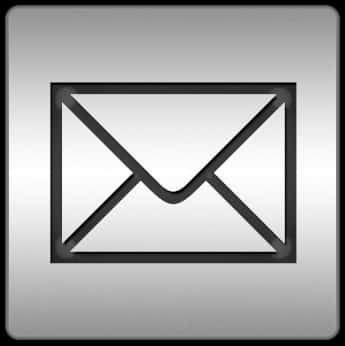 Email 桌布 壁紙 — 一個時尚簡約的信封圖標，帶有黑色輪廓，位於漸變銀色按鈕背景上。