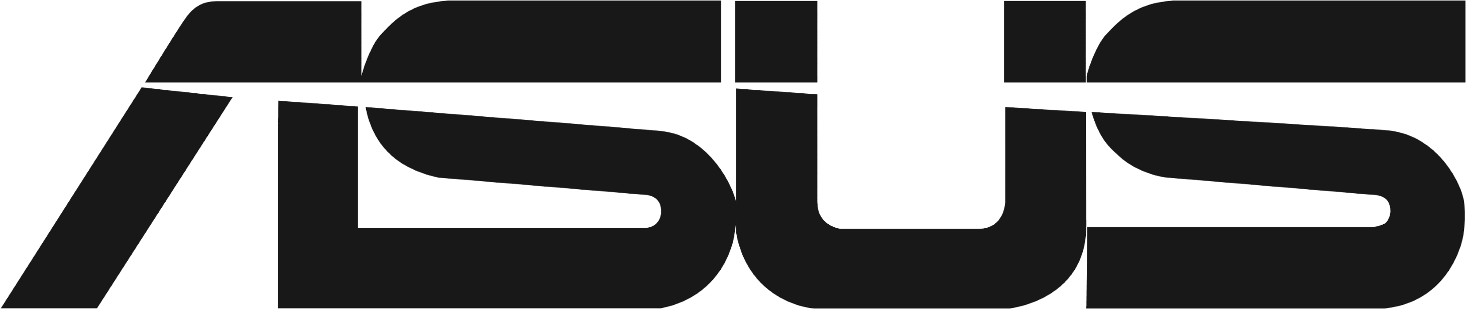 Asus Logo 桌布 壁紙 — 一個時尚簡約的黑色ASUS標誌，具有銳利的幾何線條和深色背景上的微妙漸變陰影。