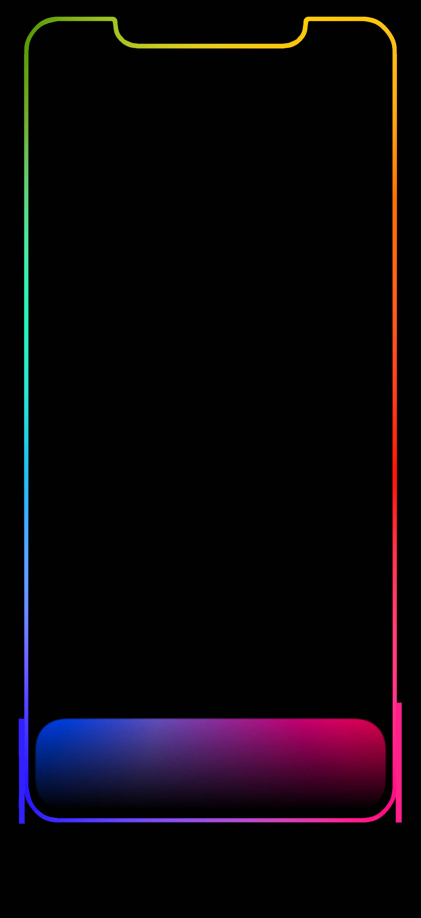 Neon Colors 桌布 壁紙 — 一個智慧型手機輪廓，在黑色背景上發出鮮豔的彩虹漸變光芒。
