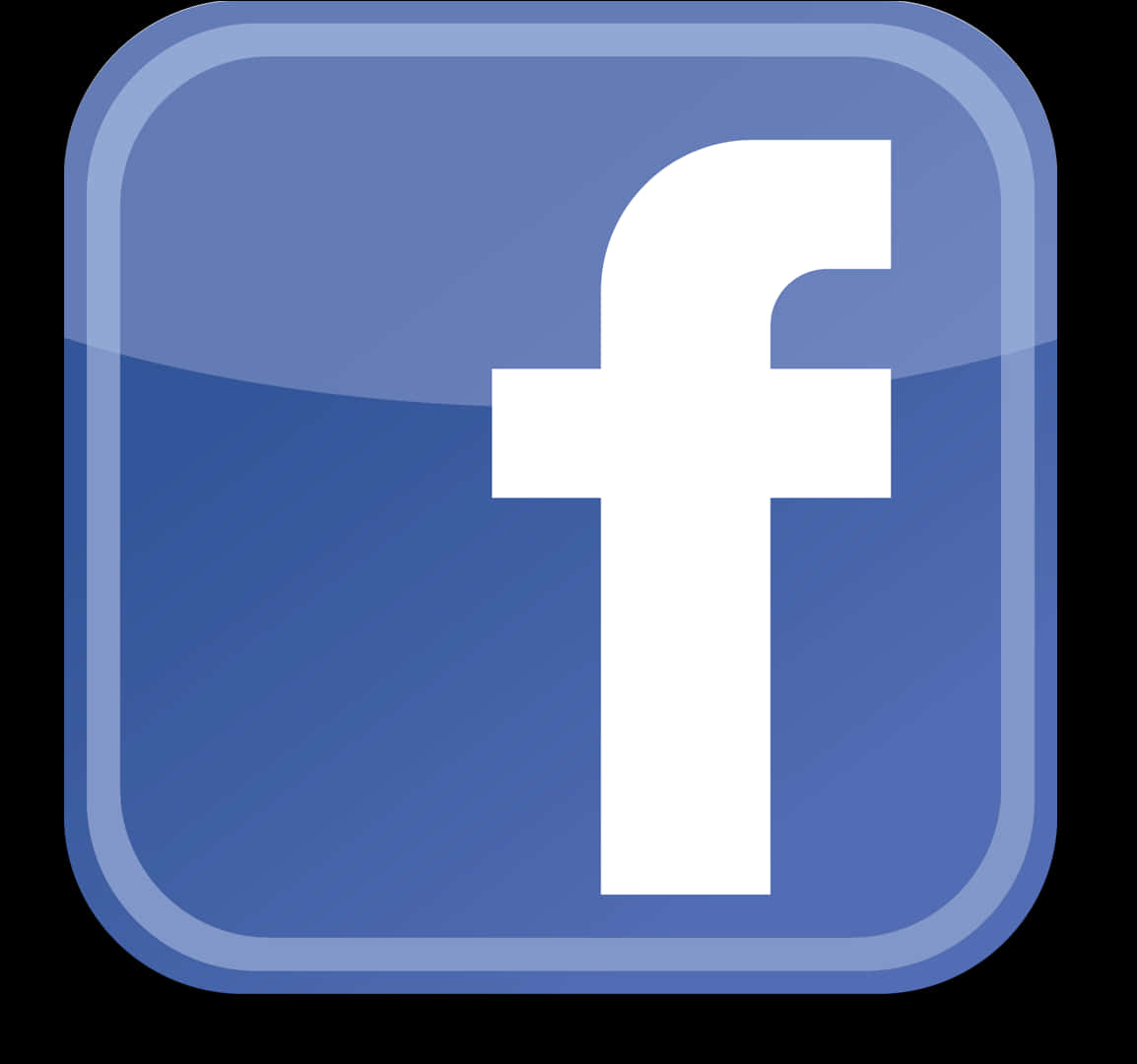Facebook 桌布 壁紙 — 一個有光澤的藍色方形圖示，白色小寫字母f居中，背景為黑色。