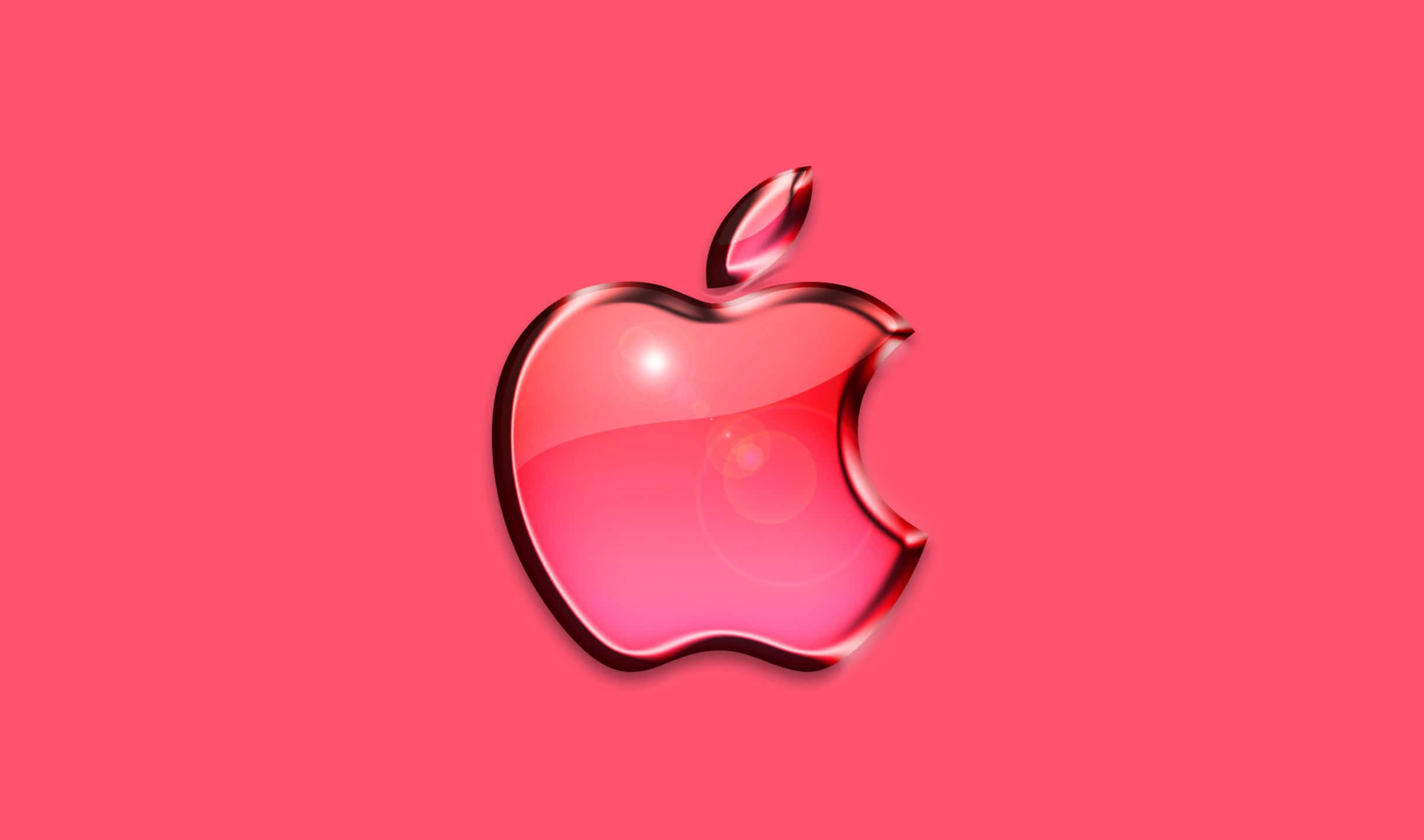 蘋果 桌布 壁紙 — 一個有咬痕的亮粉紅色Apple標誌，置中在純粉紅色背景上。