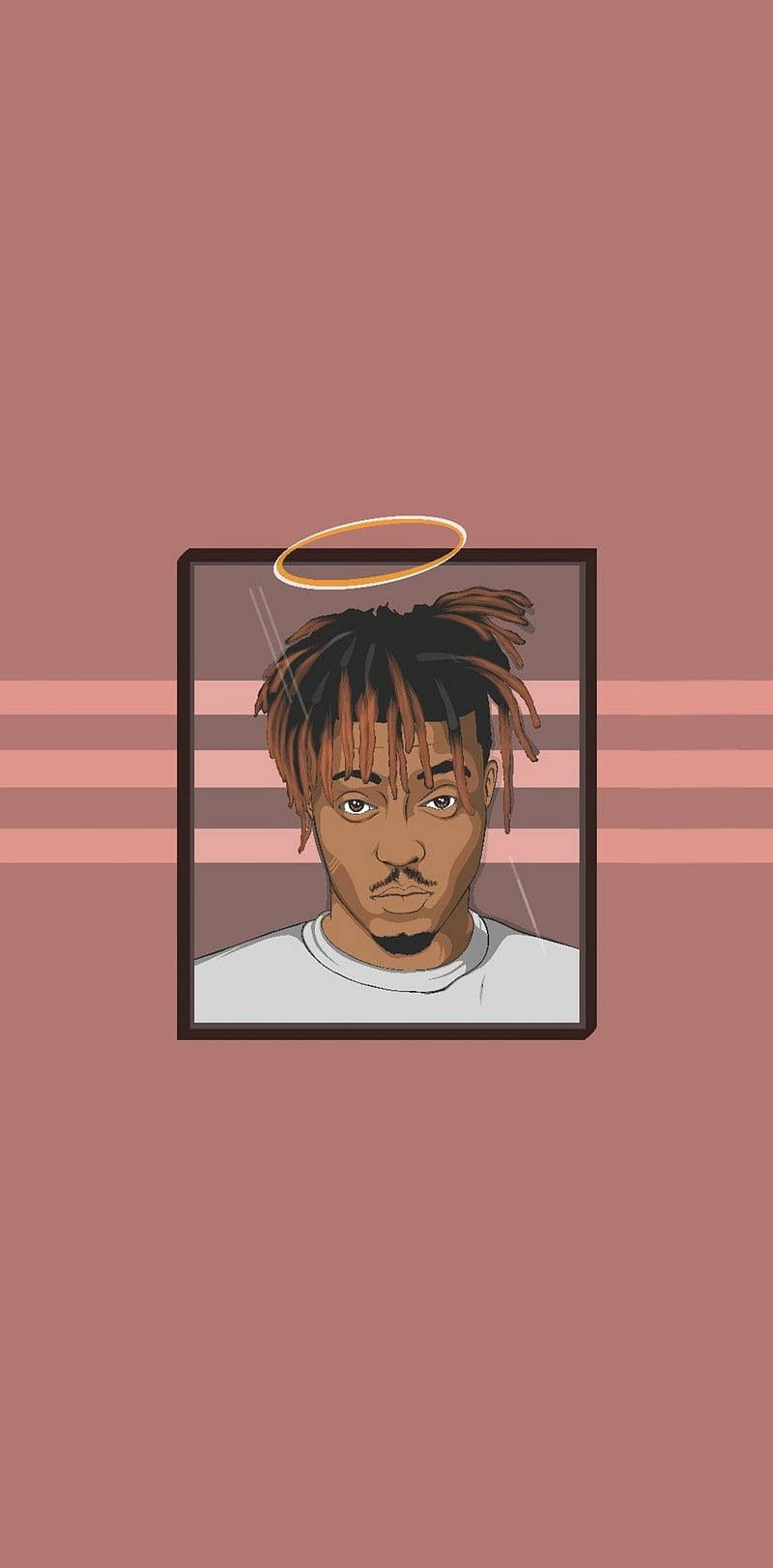 一幅有框插圖，描繪一名留著辮子、頭上有光環的男子肖像。 — Juice Wrld 壁紙